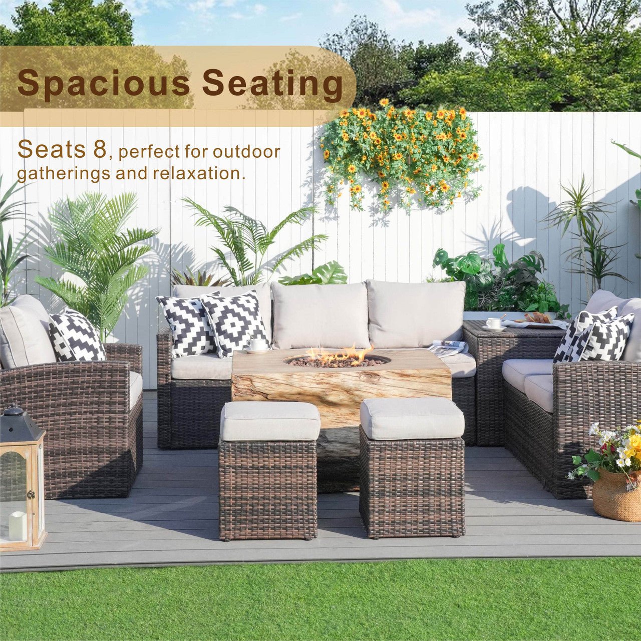 Santiago 7 - Piece Outdoor Fire Pit Sofa Set (PAG - 1403B+2170) - Direct Wicker
