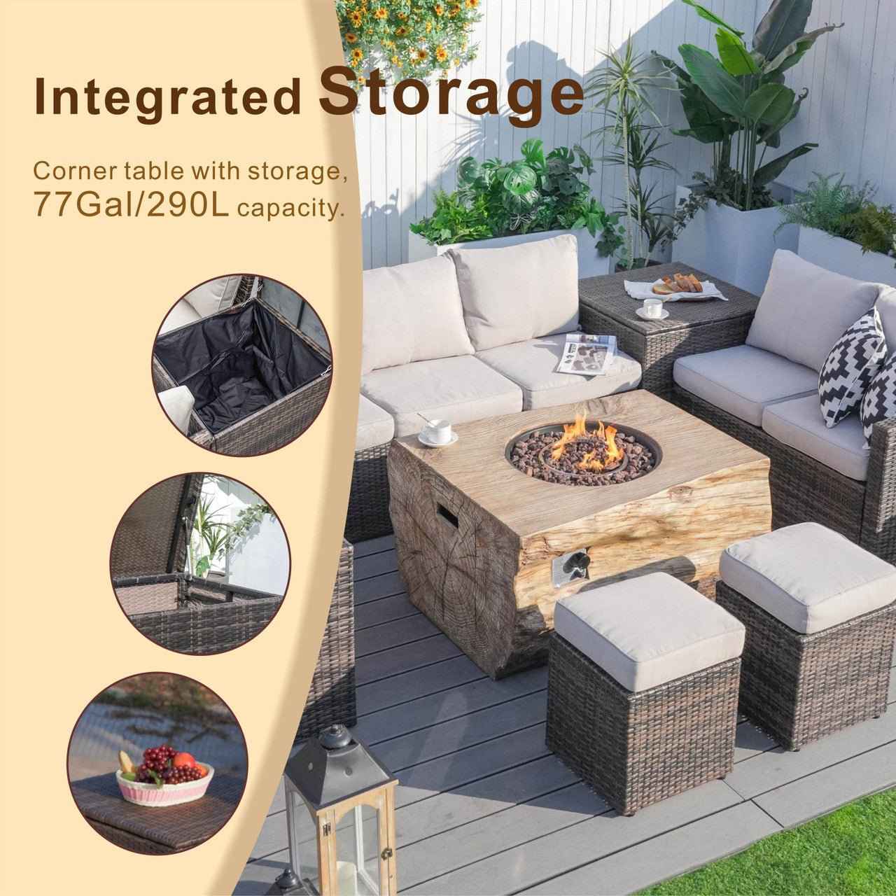 Santiago 7-Piece Outdoor Fire Pit Sofa Set (PAG-1403B+2170)
