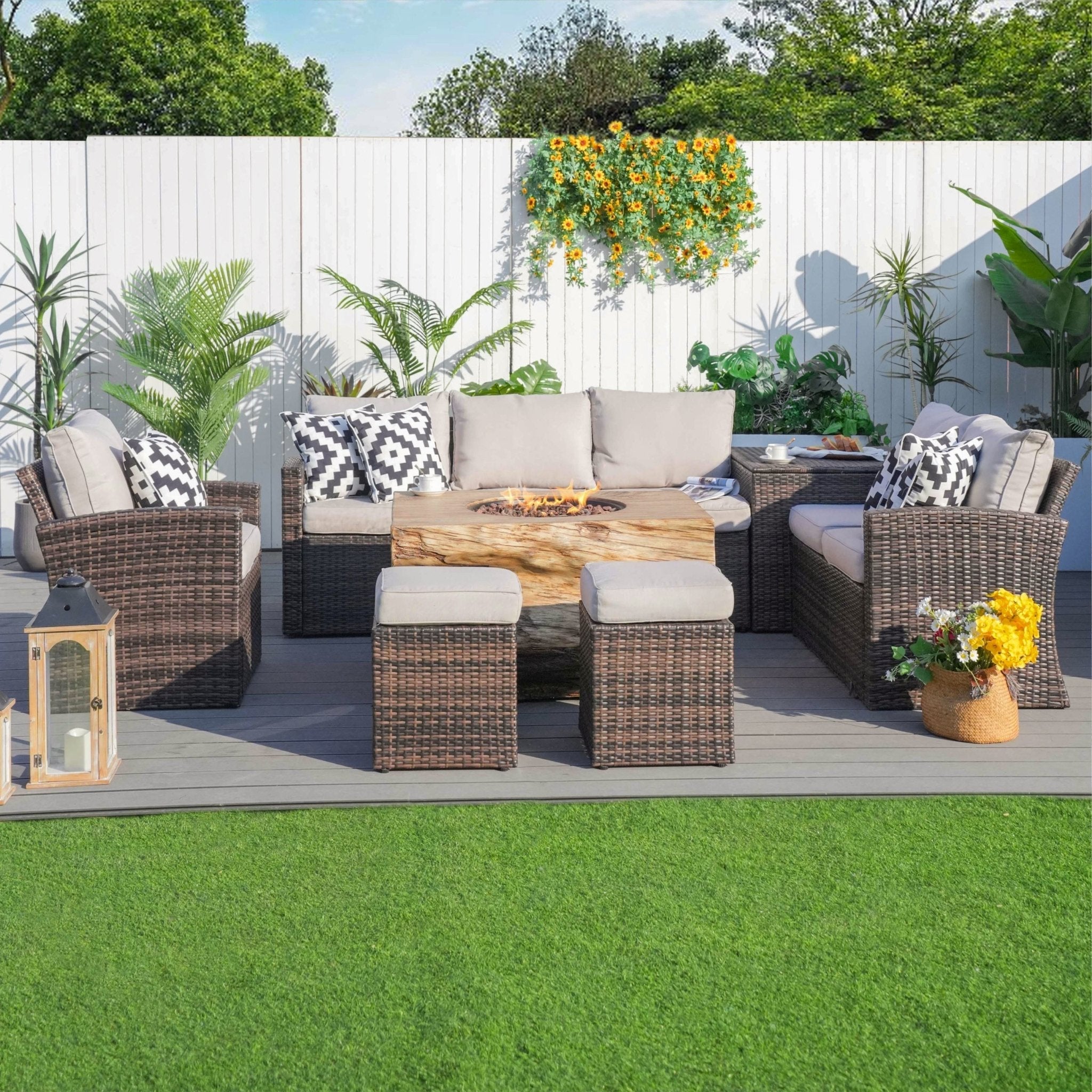 Santiago 7 - Piece Outdoor Fire Pit Sofa Set (PAG - 1403B+2170) - Direct Wicker