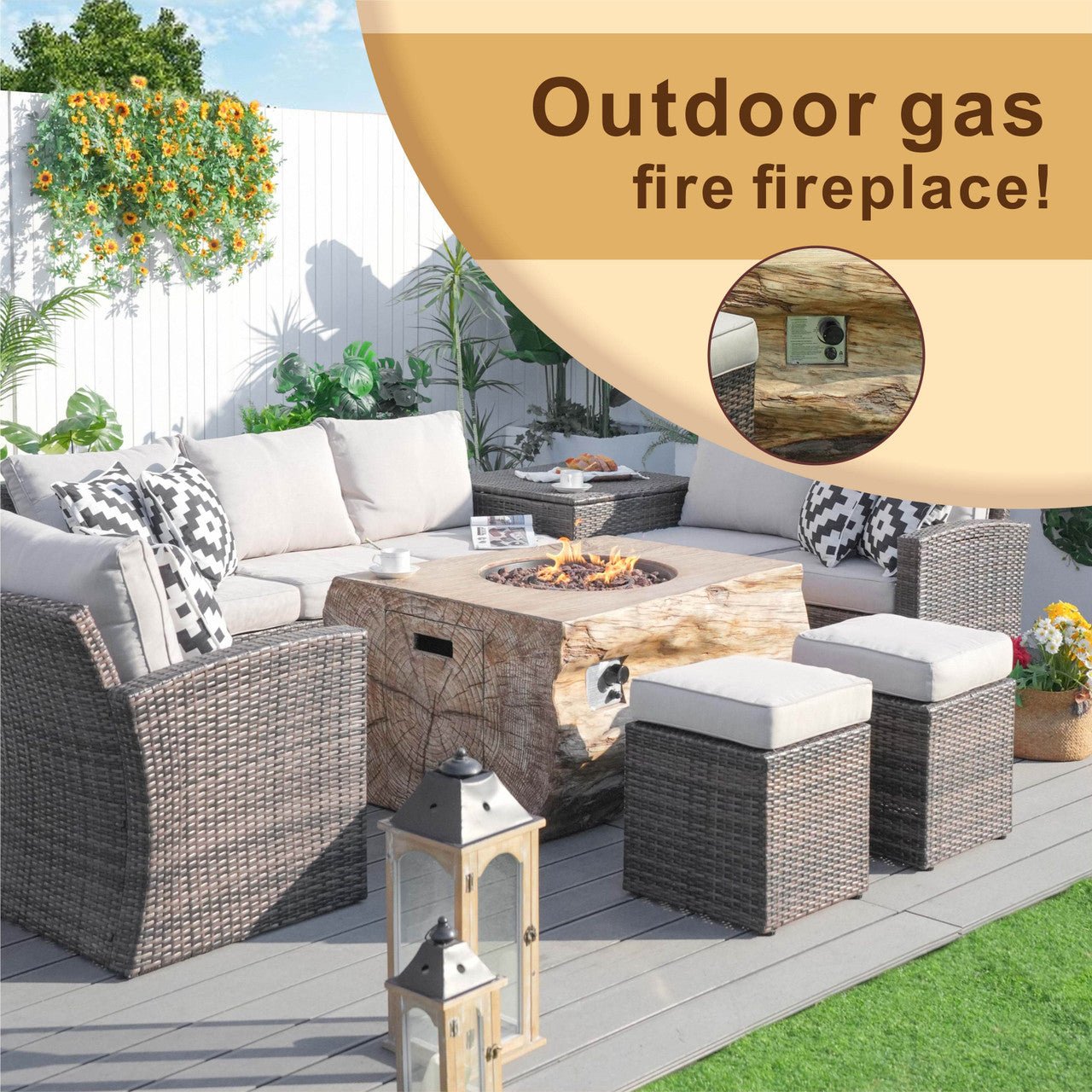 Santiago 7 - Piece Outdoor Fire Pit Sofa Set (PAG - 1403B+2170) - Direct Wicker