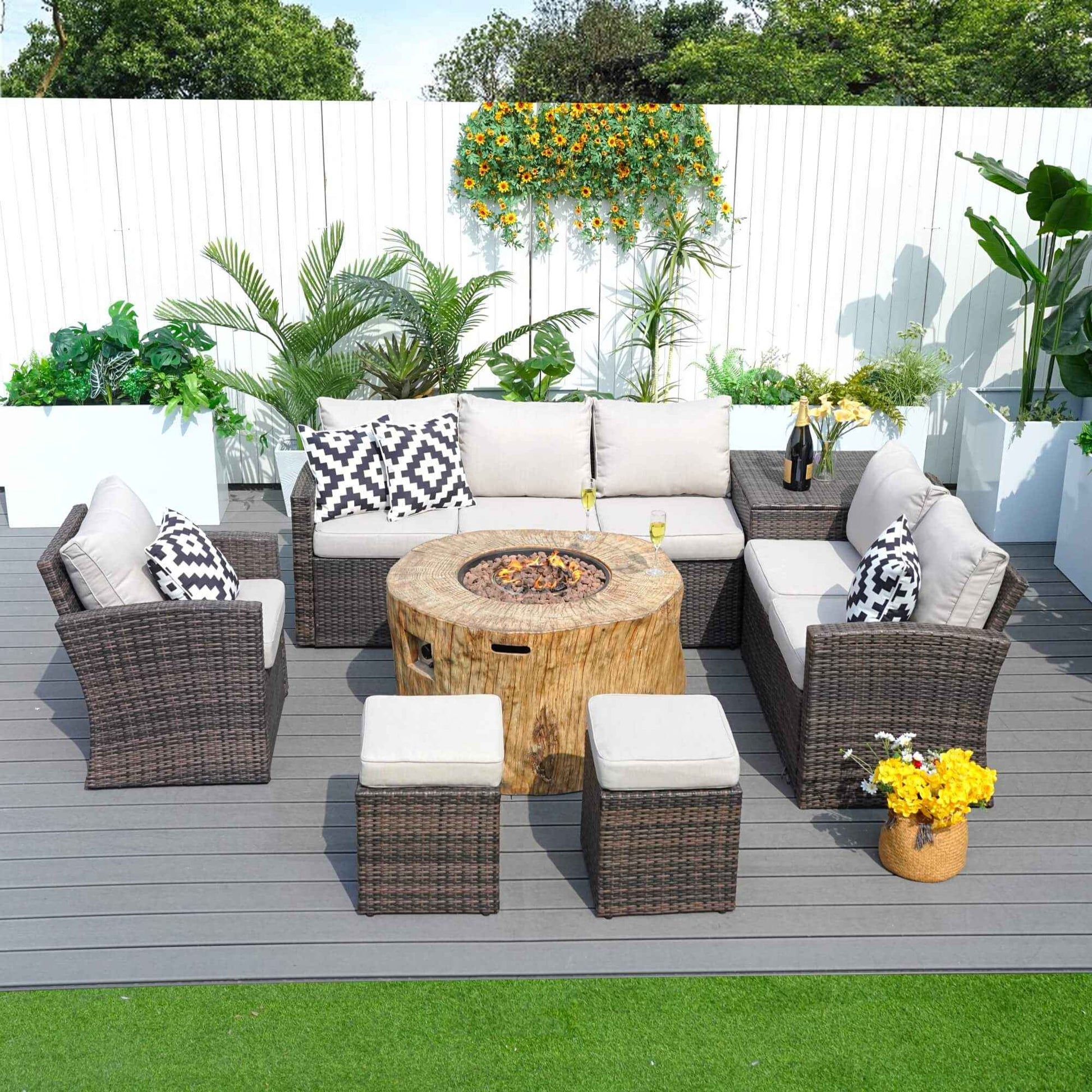 Santiago 7-Piece Outdoor Fire Pit Sofa Set (PAG-1403B+2180)
