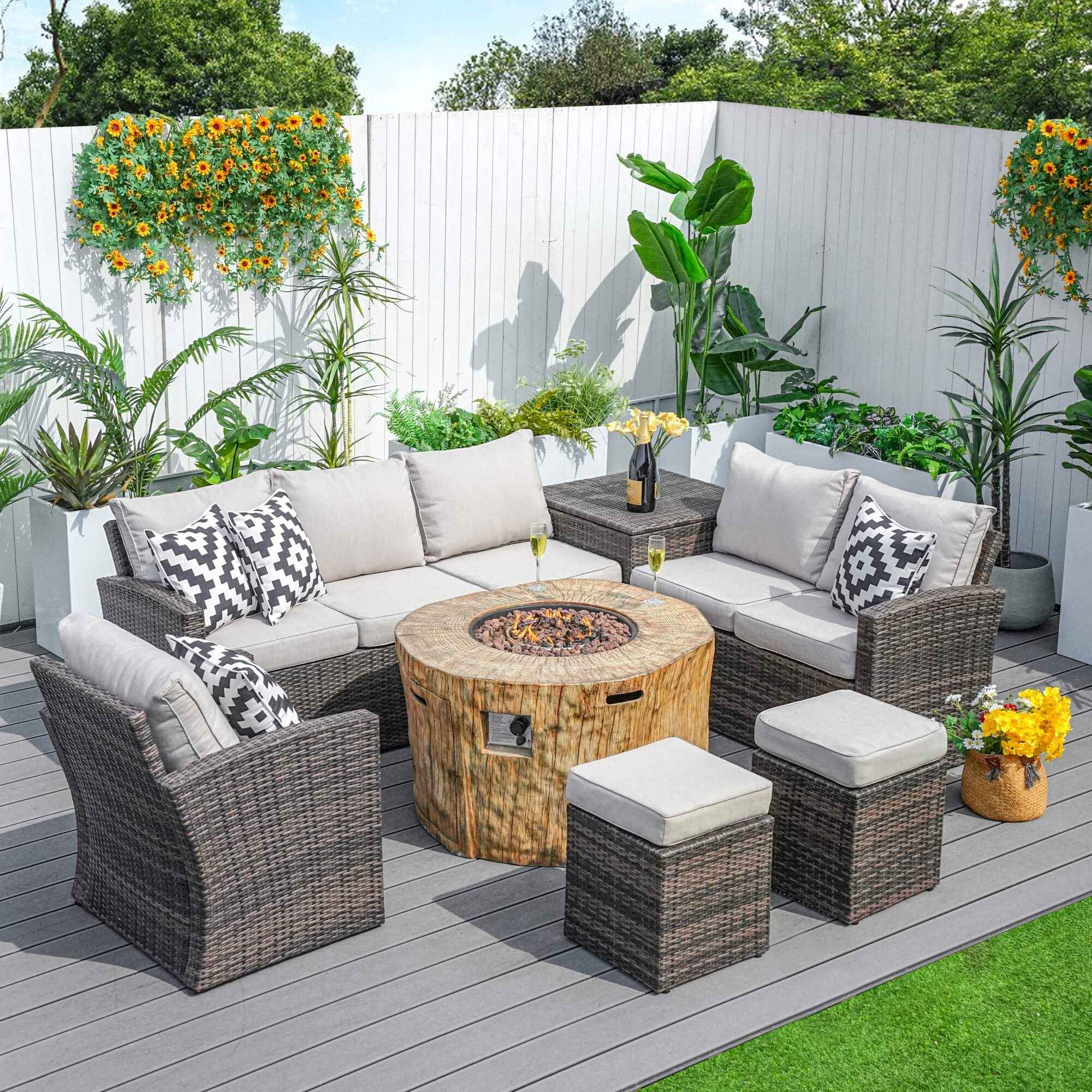 Santiago 7-Piece Outdoor Fire Pit Sofa Set (PAG-1403B+2180)