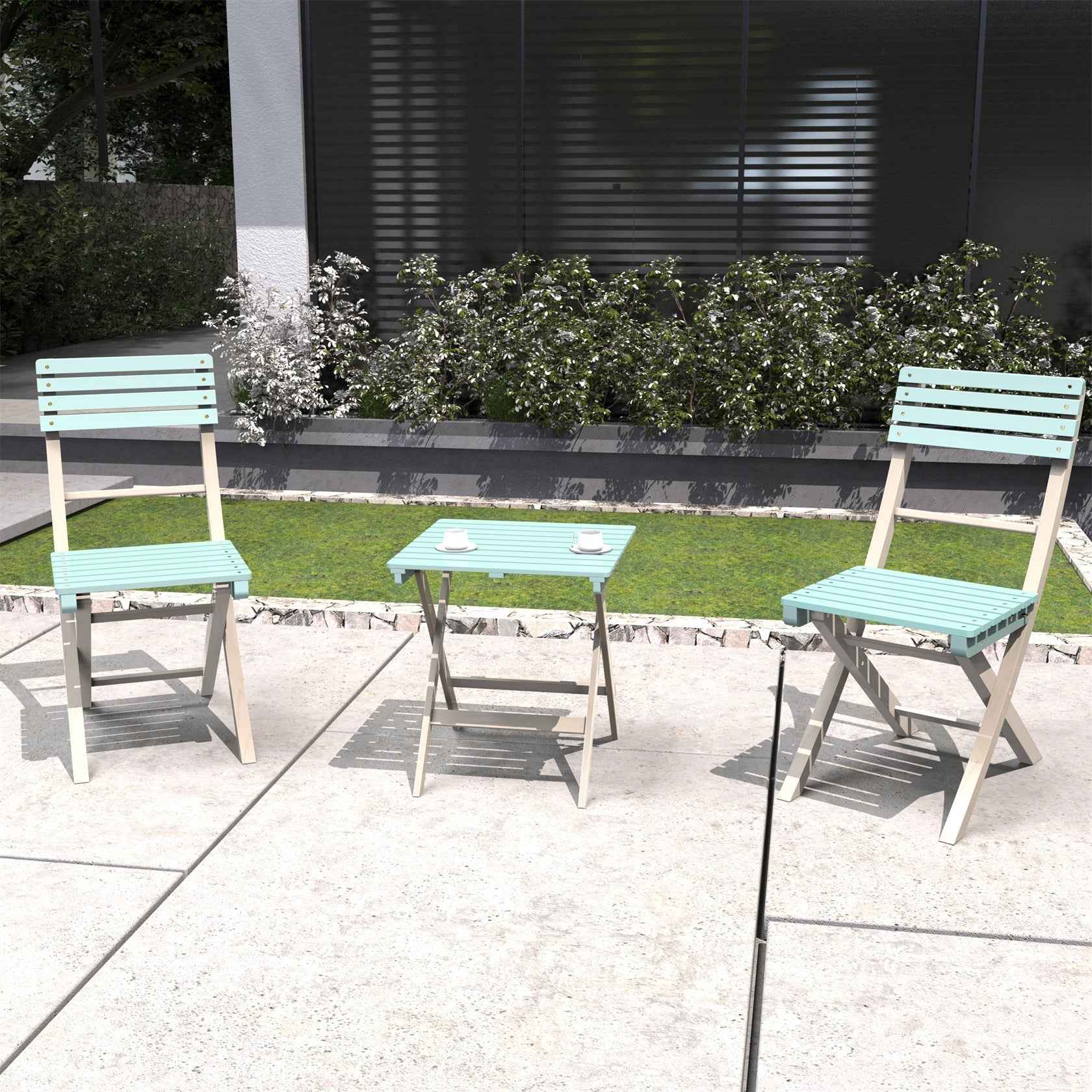 Solid Wood 3-Piece Bistro Set – Folding Chairs and Square Table for Outdoor Use (PAC-2525)