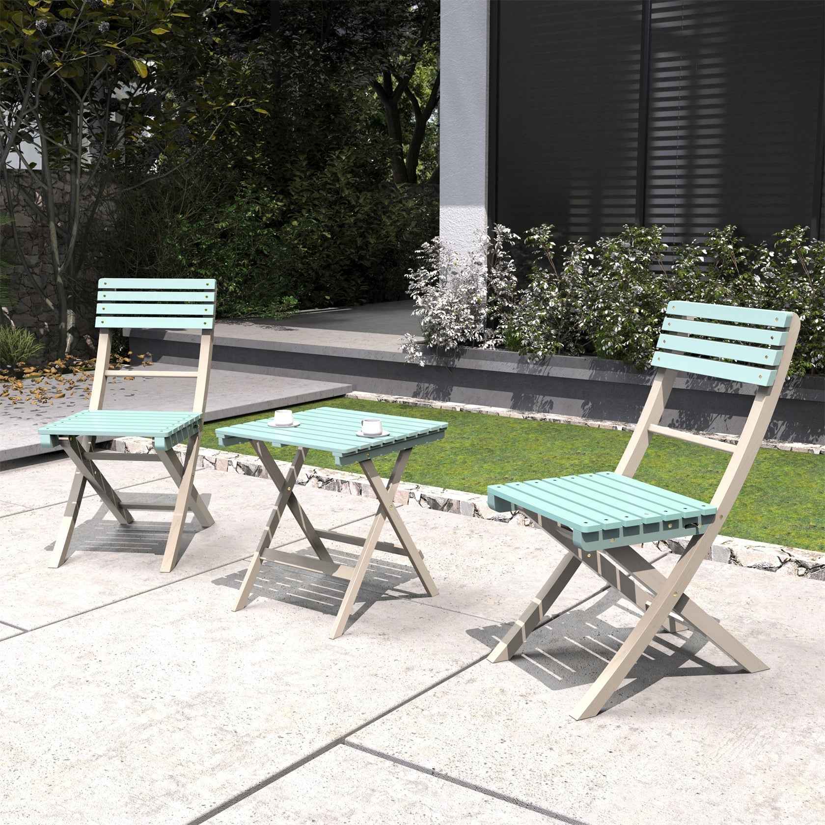 Solid Wood 3-Piece Bistro Set – Folding Chairs and Square Table for Outdoor Use (PAC-2525)