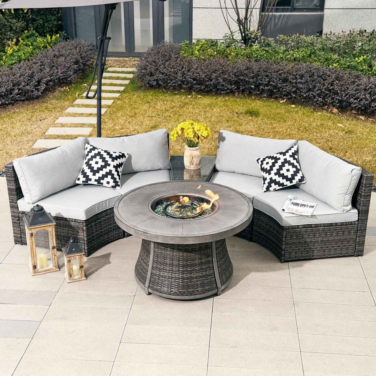 Sonoma 4-Seat Outdoor Fire Pit Set - Round Fire Table (PAS-1205B+G3R521E)