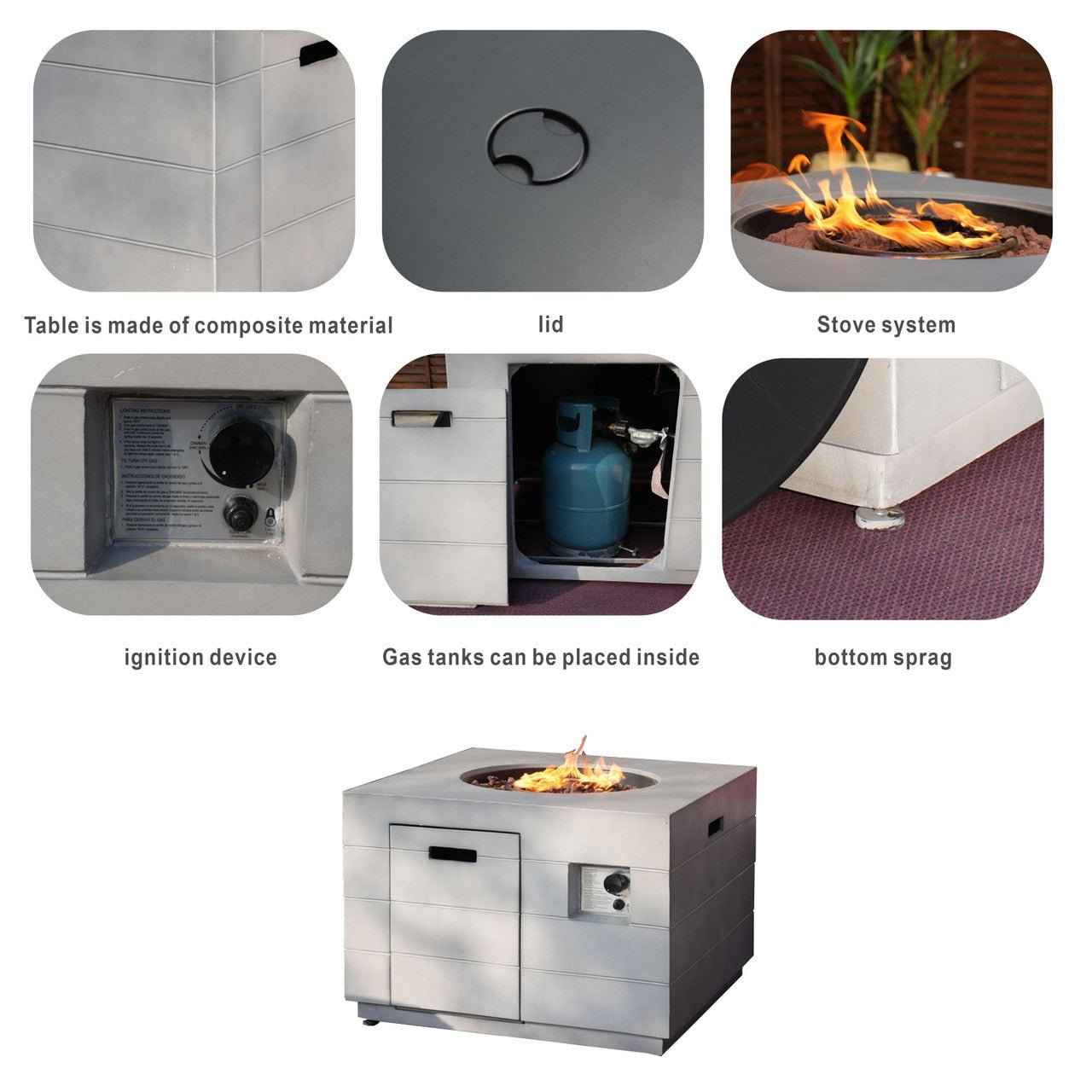 Sonoma 6-Seat Outdoor Fire Pit Set with Cube Fire Pit Table (PAS-1205B+2140)