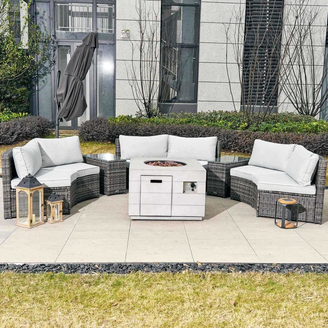 Sonoma 6 - Seater Outdoor Fire Pit Set with Cube Fire Pit Table (PAS - 1205B+2140) - Direct Wicker