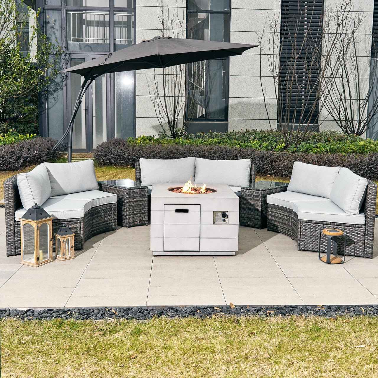 Sonoma 6-Seat Outdoor Fire Pit Set with Cube Fire Pit Table (PAS-1205B+2140)