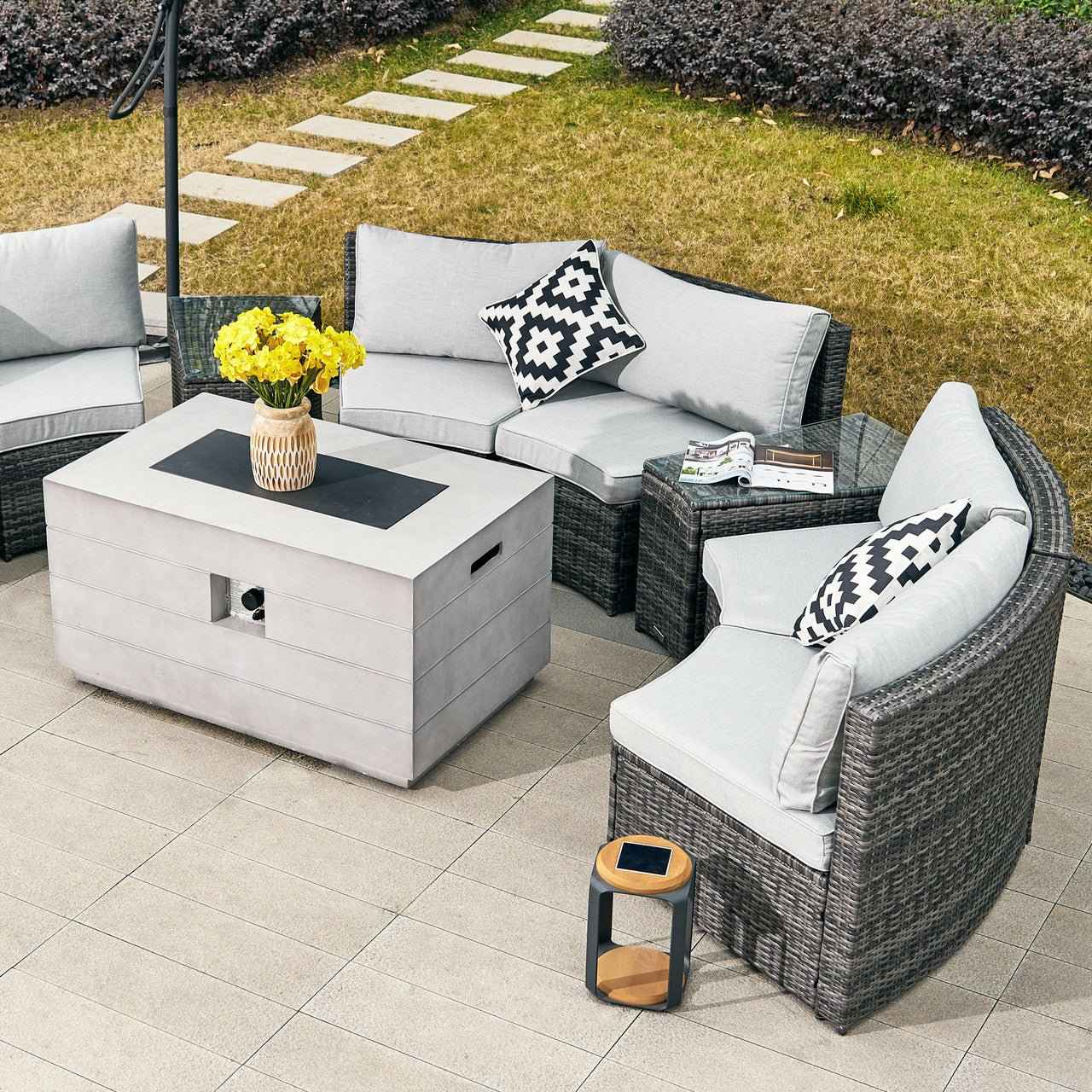 Sonoma 6-Seat Outdoor Fire Pit Set with Rectangle Fire Pit Table (PAS-1205B+2150)