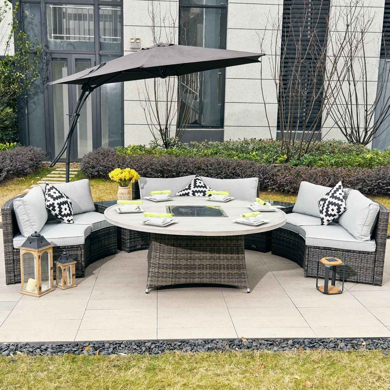 Sonoma 6 - Seater Outdoor Fire Pit Set with Round Fire Pit Table (PAS - 1205B+1108A) - Direct Wicker