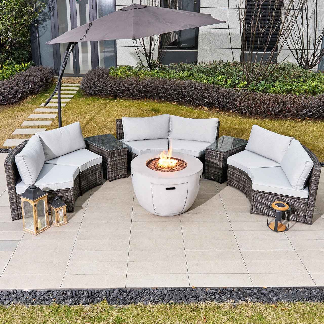 Sonoma 6-Seater Outdoor Fire Pit Set with Round Fire Pit Table (PAS-1205B+2160) - Direct Wicker