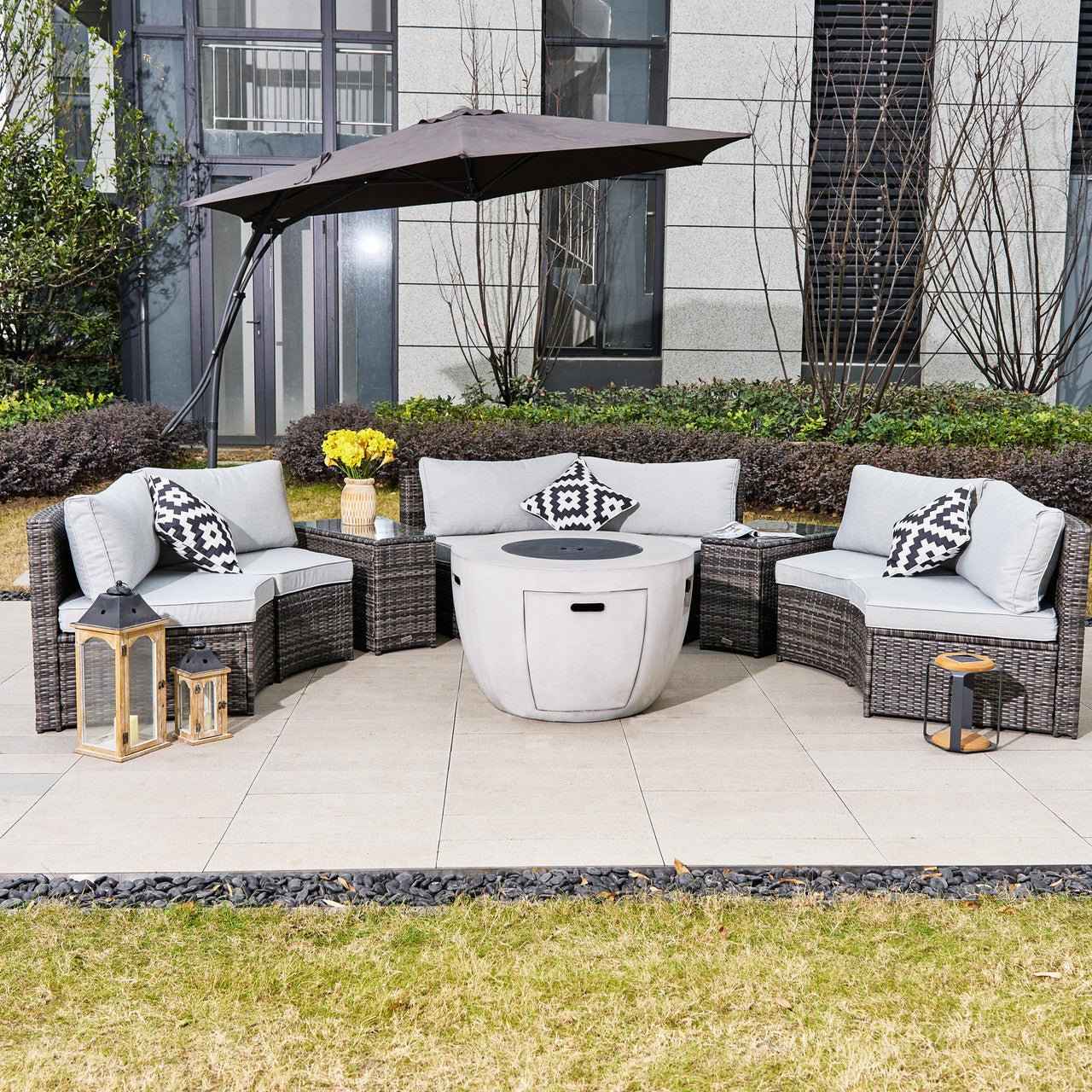 Sonoma 6-Seater Outdoor Fire Pit Set with Round Fire Pit Table (PAS-1205B+2160) - Direct Wicker