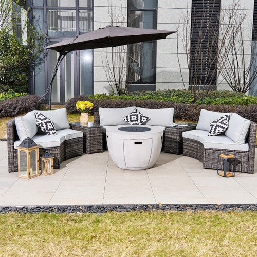 Sonoma 6-Seater Outdoor Fire Pit Set with Round Fire Pit Table (PAS-1205B+2160) - Direct Wicker