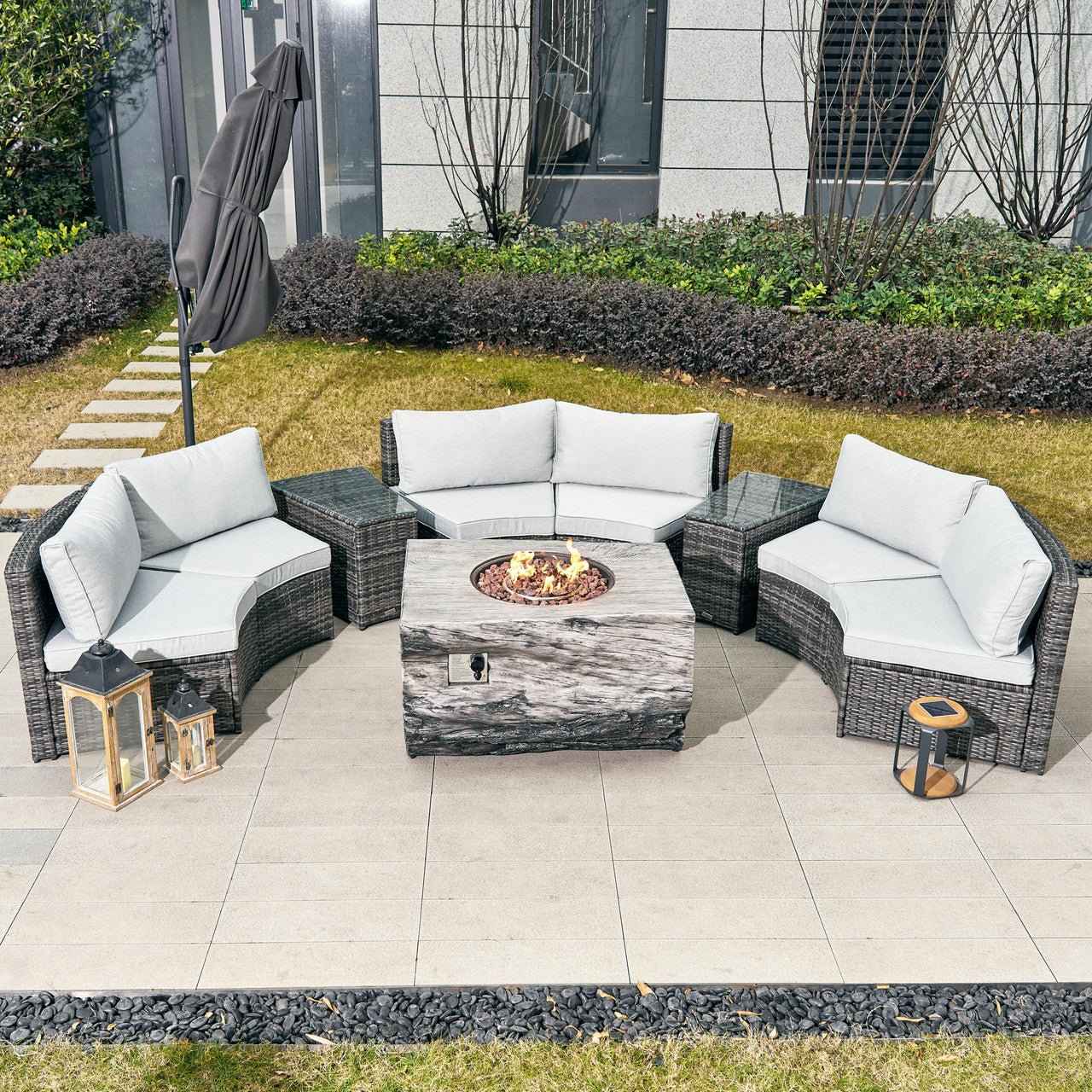 Sonoma 6-Seat Outdoor Fire Pit Set with TerraFlame Rectangle Fire Pit Table (PAS-1205B+2170)