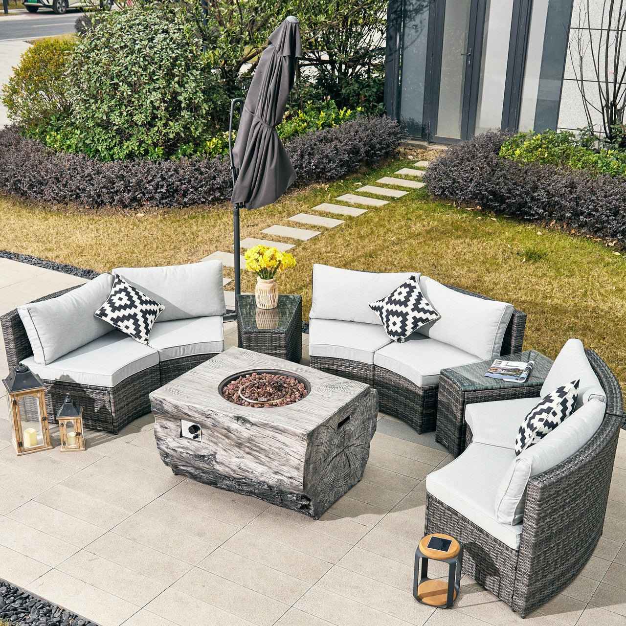 Sonoma 6-Seat Outdoor Fire Pit Set with TerraFlame Rectangle Fire Pit Table (PAS-1205B+2170)