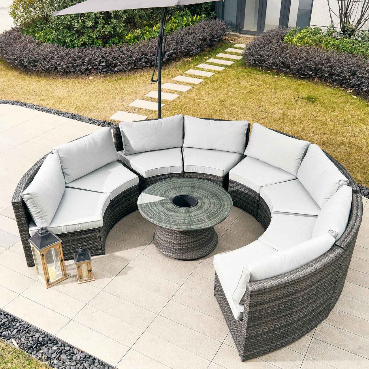 Sonoma 8-Seat Outdoor Conversation Set with Round Coffee Table (PAS-1205B-KD)