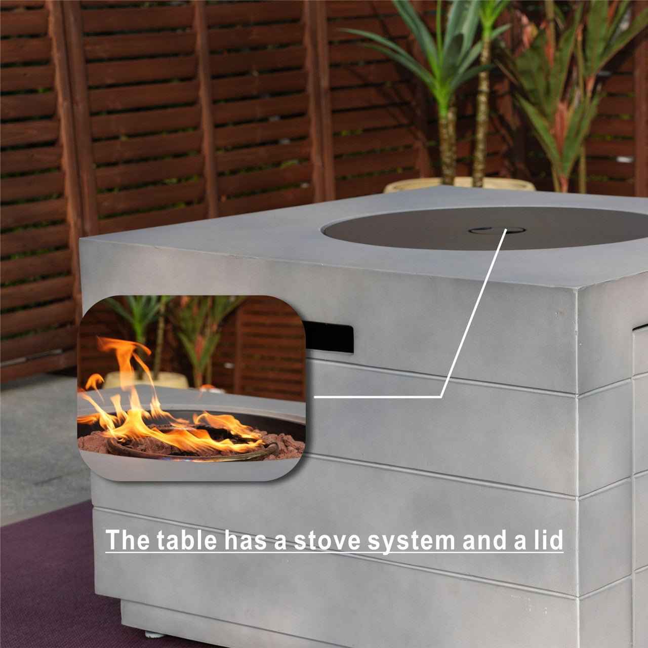 Sonoma 8-Seat Outdoor Fire Pit Set with Cube Fire Pit Table (PAS-1205B+2140)