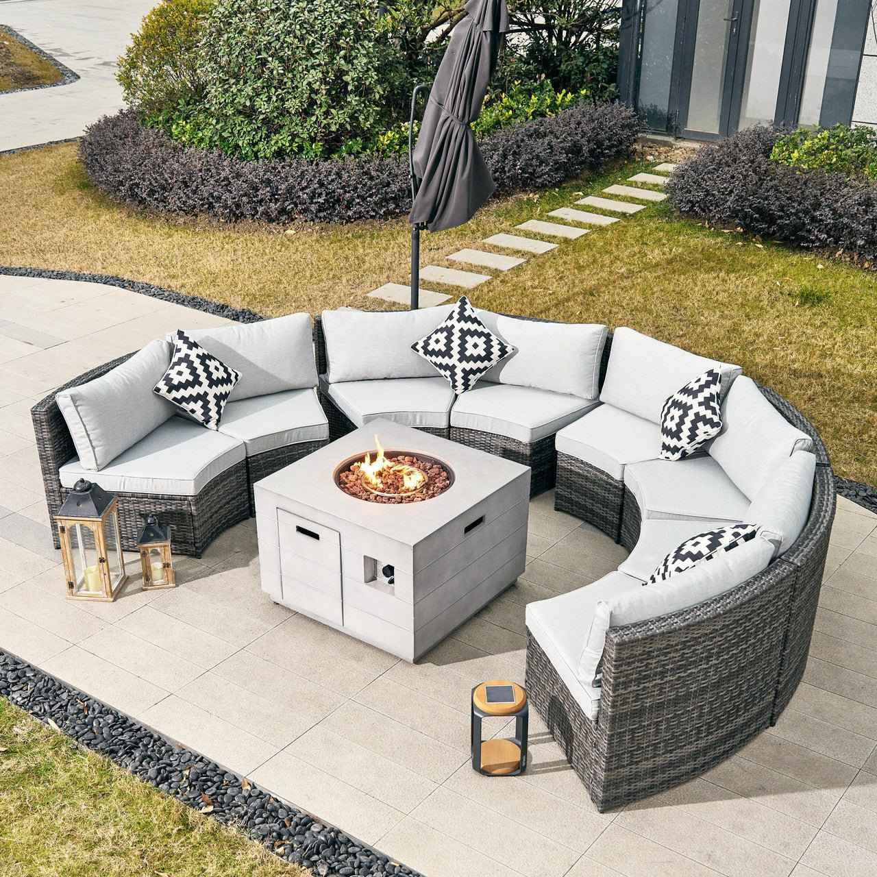 Sonoma 8-Seat Outdoor Fire Pit Set with Cube Fire Pit Table (PAS-1205B+2140)