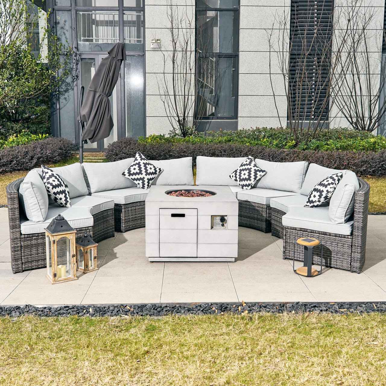 Sonoma 8-Seat Outdoor Fire Pit Set with Cube Fire Pit Table (PAS-1205B+2140)