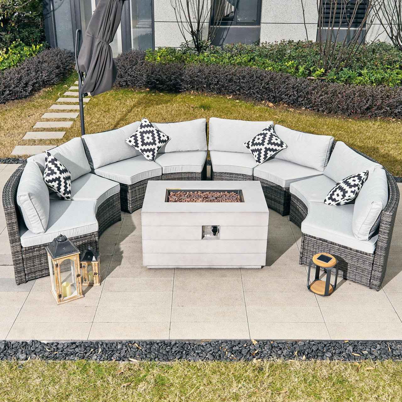 Sonoma 8-Seat Outdoor Fire Pit Set with Rectangle Fire Pit Table (PAS-1205B+2150)