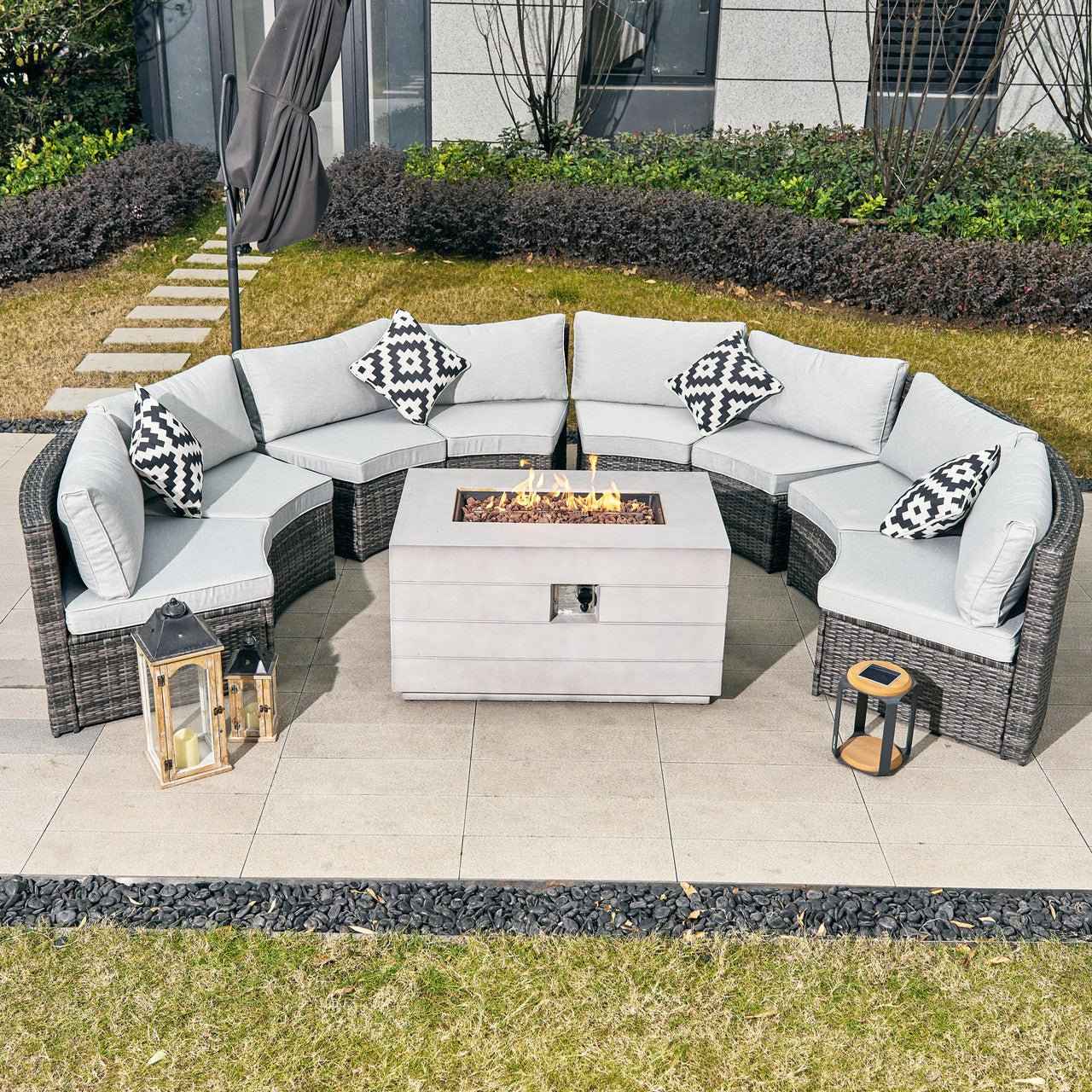 Sonoma 8-Seat Outdoor Fire Pit Set with Rectangle Fire Pit Table (PAS-1205B+2150)