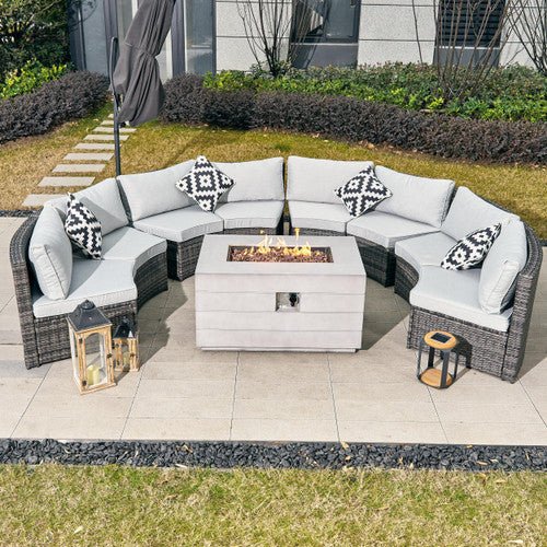 Sonoma 8 - Seater Outdoor Fire Pit Set with Rectangle Fire Pit Table (PAS - 1205B+2150) - Direct Wicker