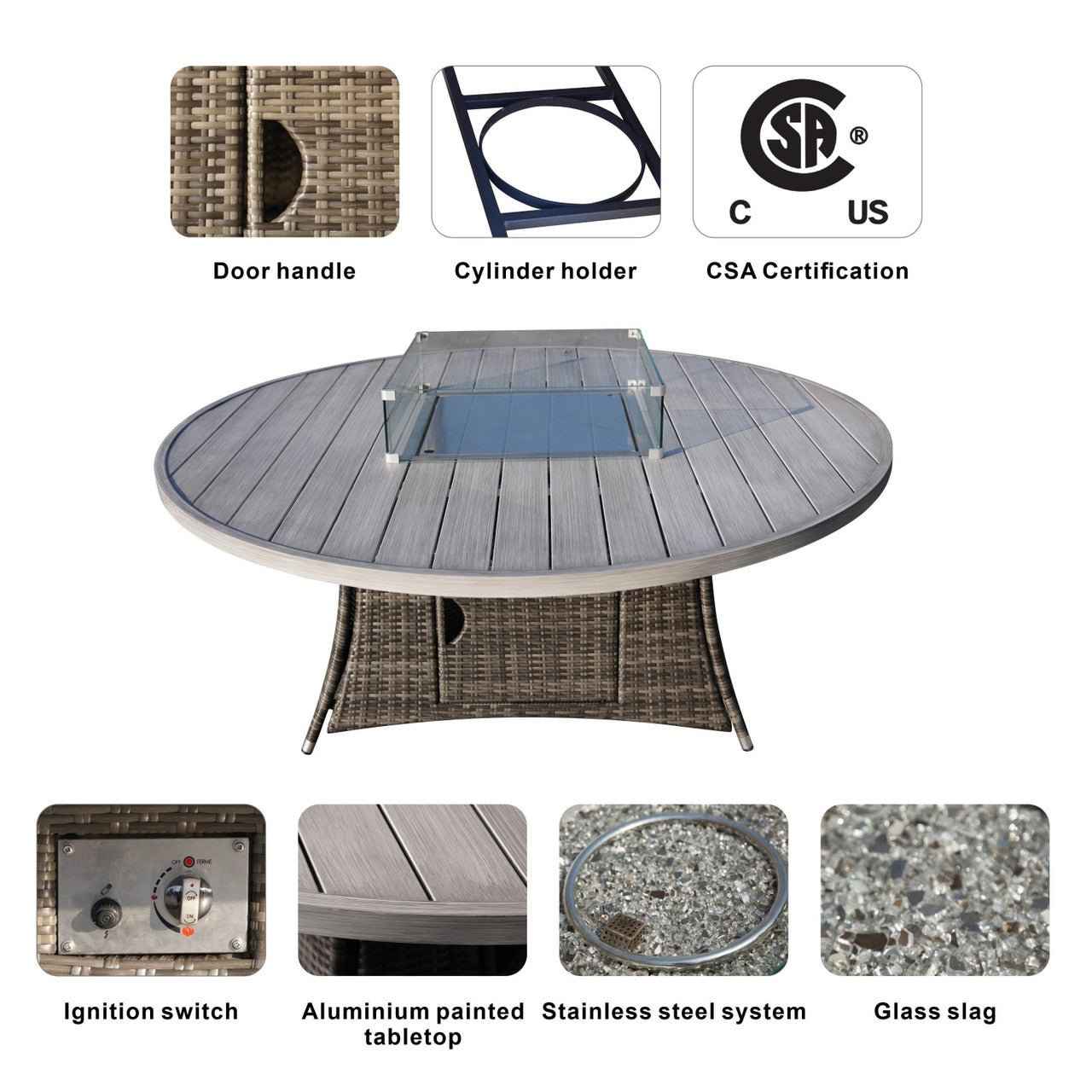 Sonoma 8-Seat Outdoor Fire Pit Set with Round Fire Pit Table (PAS-1205B+1108A)