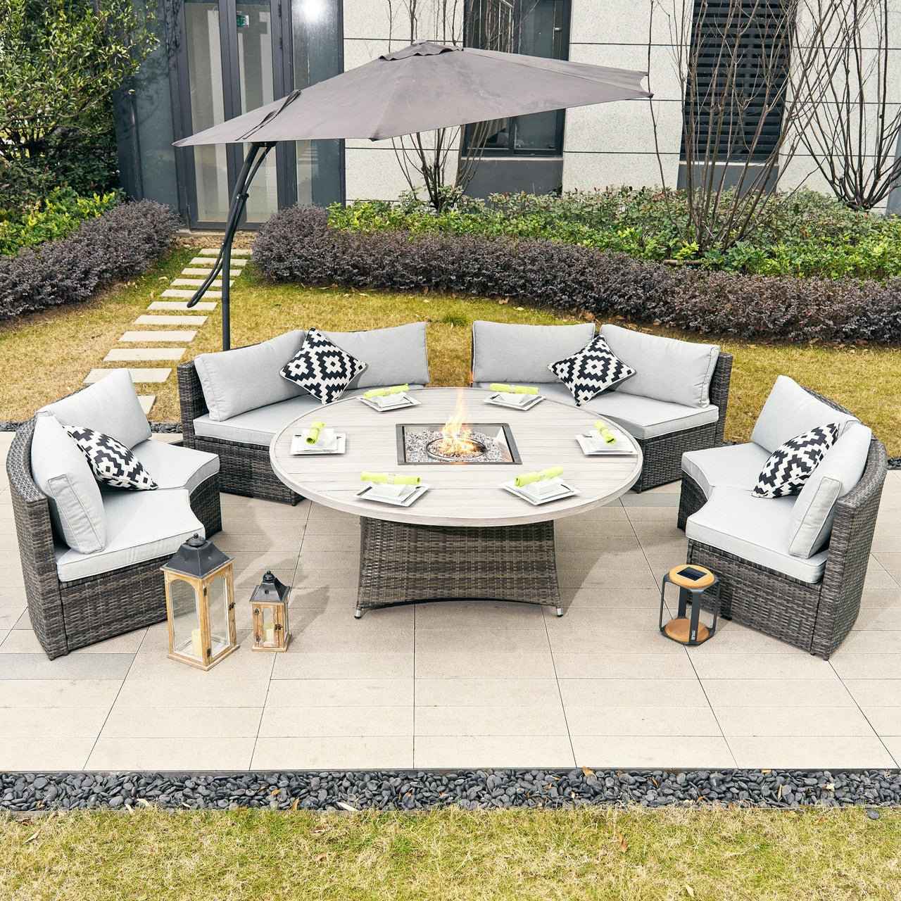 Sonoma 8-Seat Outdoor Fire Pit Set with Round Fire Pit Table (PAS-1205B+1108A)