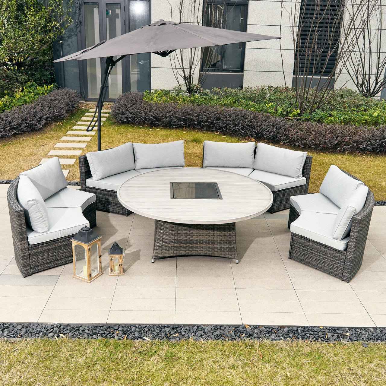 Sonoma 8-Seat Outdoor Fire Pit Set with Round Fire Pit Table (PAS-1205B+1108A)