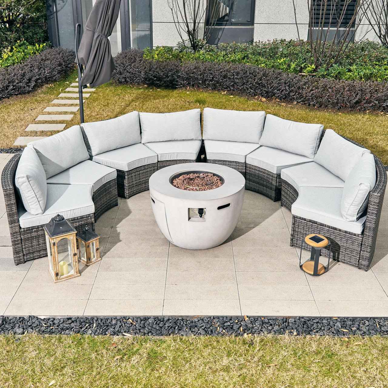 Sonoma 8-Seat Outdoor Fire Pit Set with Round Fire Pit Table (PAS-1205B+2160)