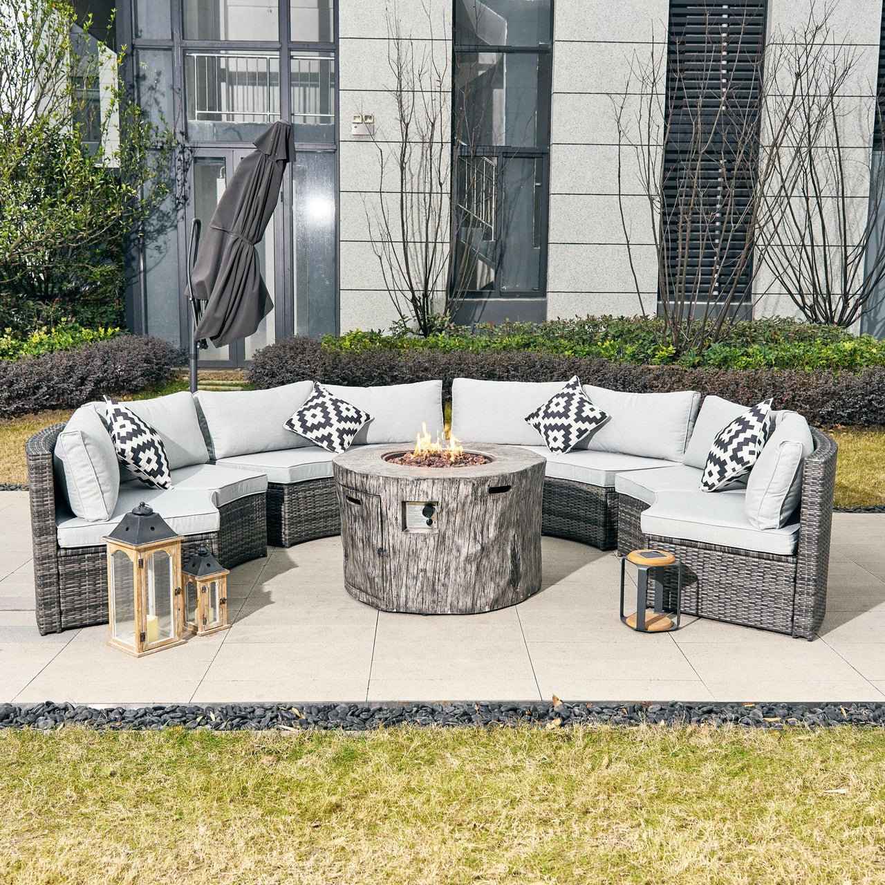 Sonoma 8-Seat Outdoor Fire Pit Set with Round Fire Pit Table (PAS-1205B+2180)