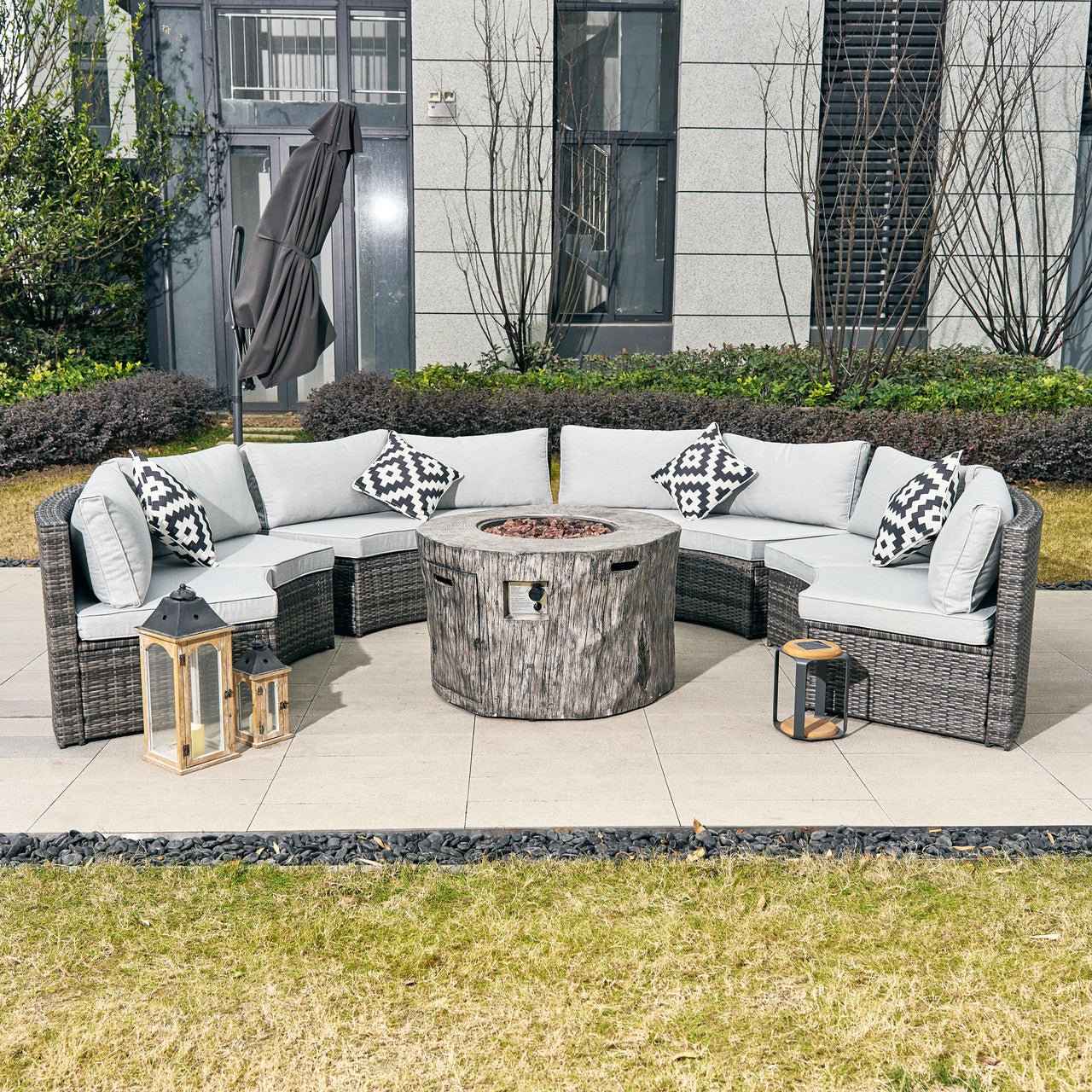 Sonoma 8-Seat Outdoor Fire Pit Set with Round Fire Pit Table (PAS-1205B+2180)