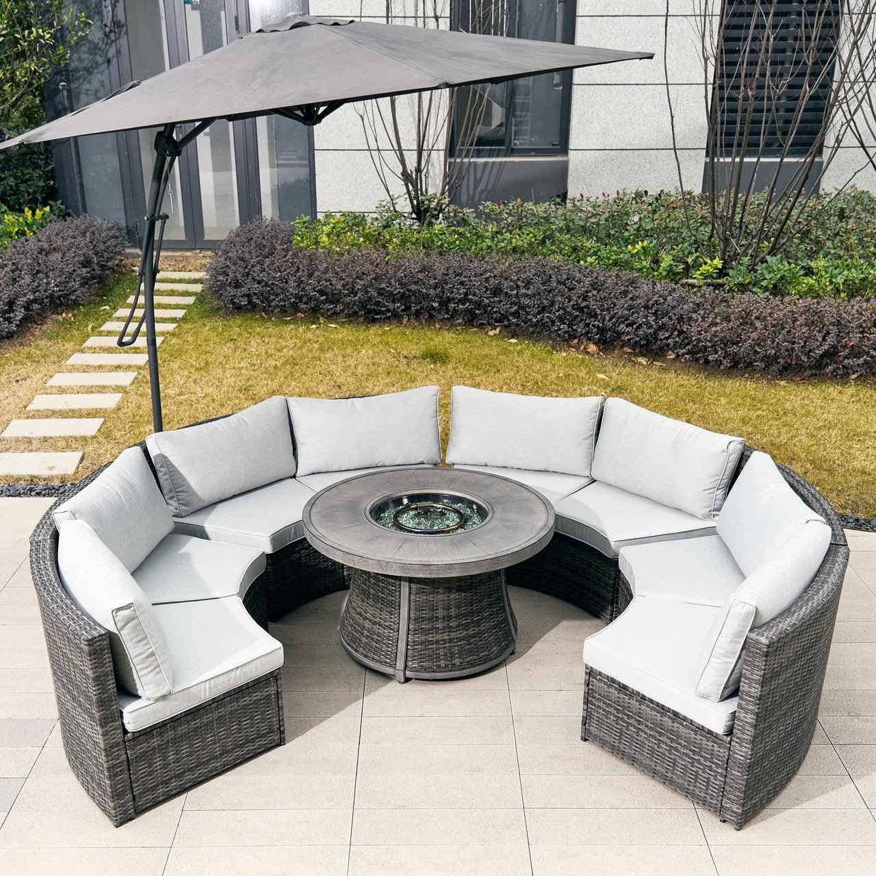 Sonoma 8-Seat Outdoor Fire Pit Set with Round Fire Pit Table (PAS-1205B+G3R521E)