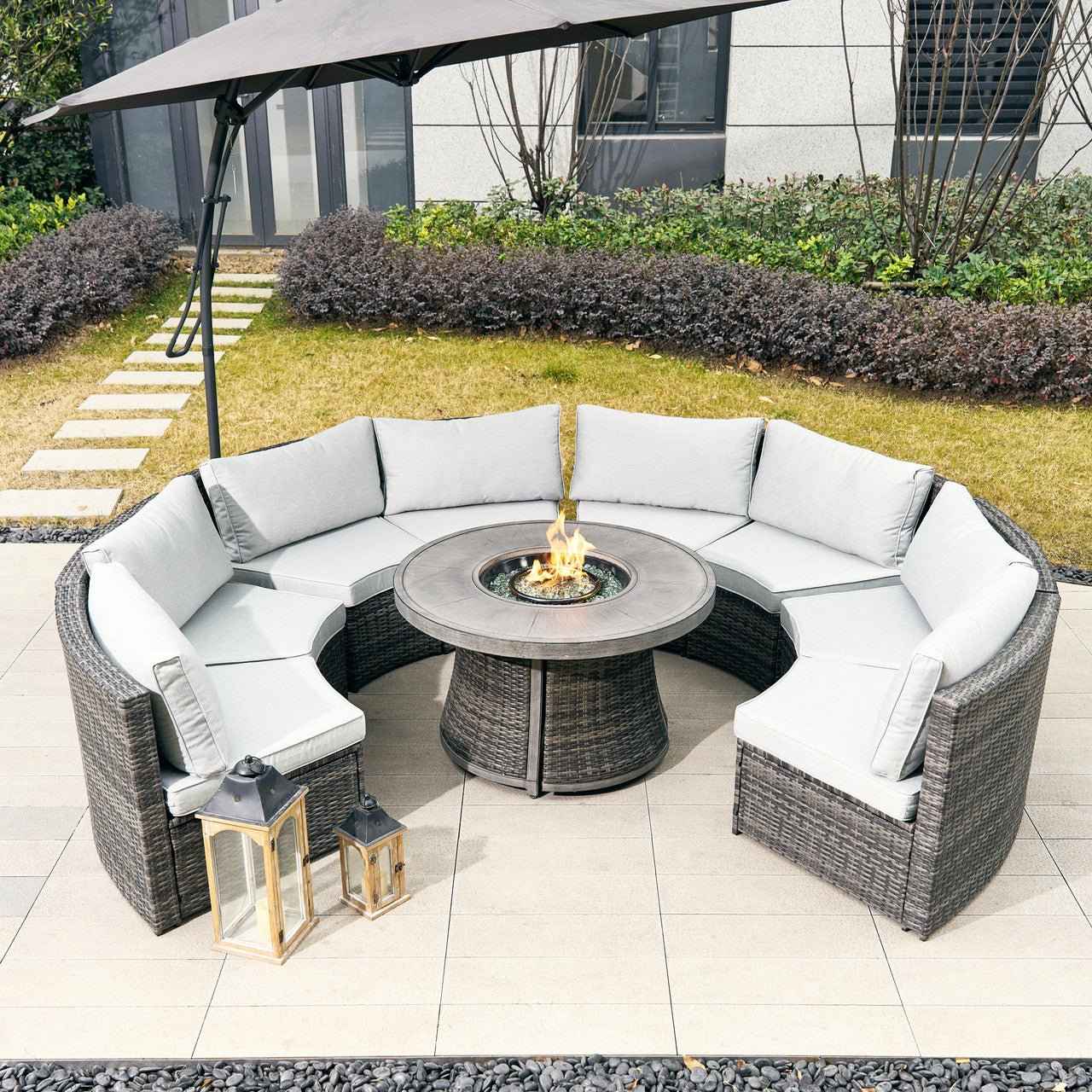 Sonoma 8-Seat Outdoor Fire Pit Set with Round Fire Pit Table (PAS-1205B+G3R521E)