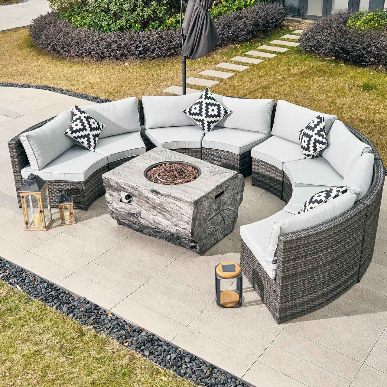 Sonoma 8-Seat Outdoor Fire Pit Set with TerraFlame Rectangle Fire Pit Table (PAS-1205B+2170)