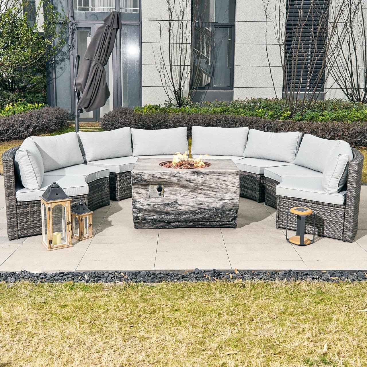 Sonoma 8-Seat Outdoor Fire Pit Set with TerraFlame Rectangle Fire Pit Table (PAS-1205B+2170)