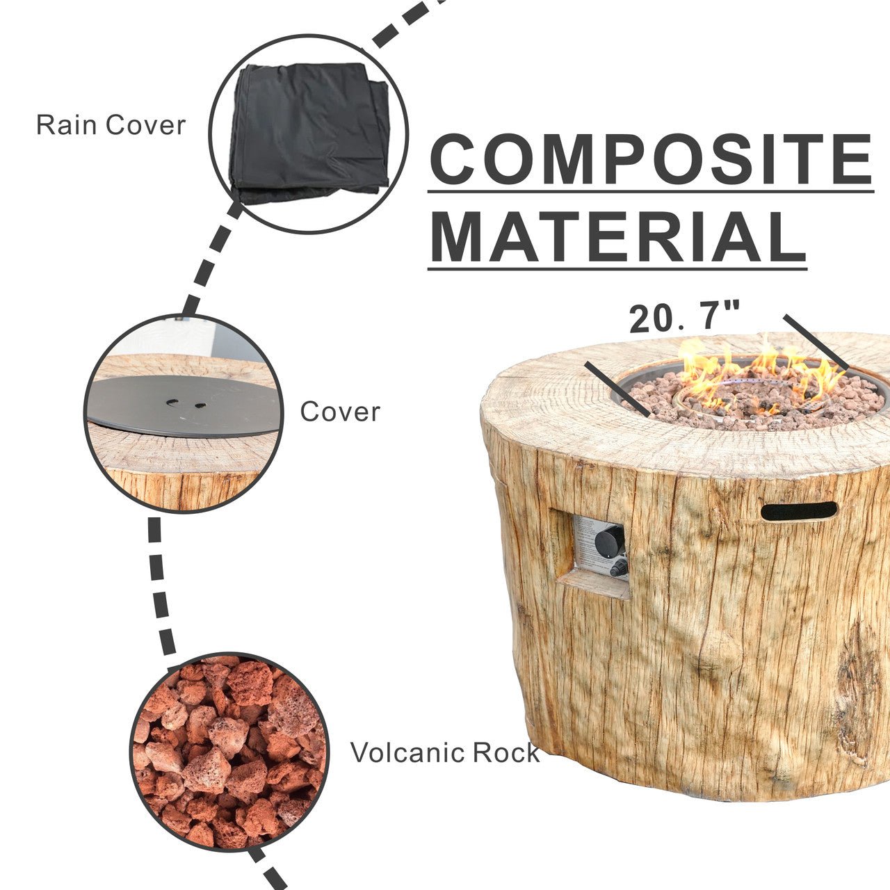 TerraFlame Round Faux Wood Fire Pit Table for Outdoor Use (PAG-2180) - Direct Wicker
