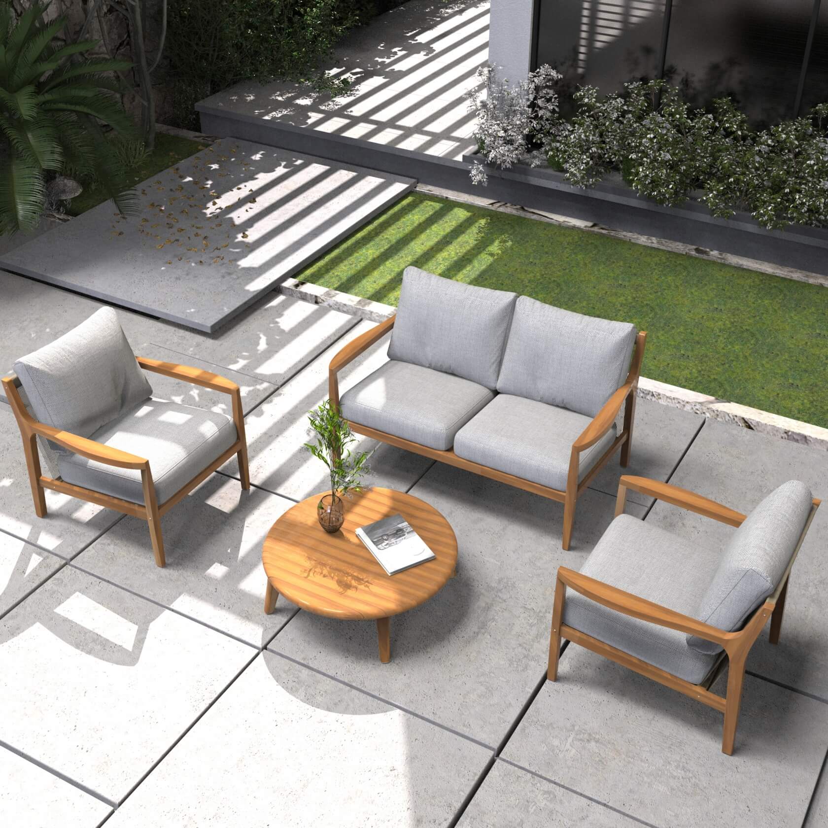 4-Piece Rustic Acacia Wood Patio Set – Loveseat, Chairs & Coffee Table(PAS-2513-2SC+SC*2+TA) - Abrihome