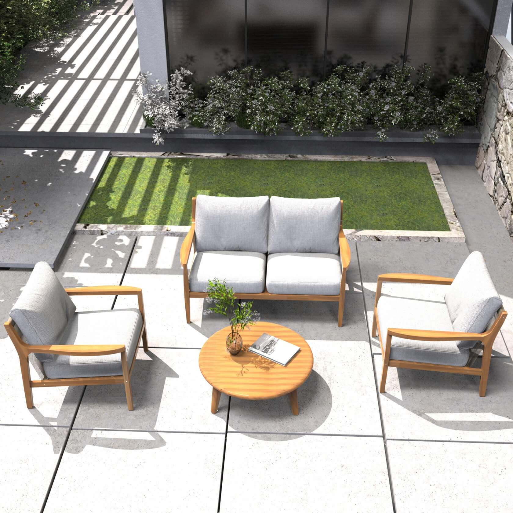 4-Piece Rustic Acacia Wood Patio Set – Loveseat, Chairs & Coffee Table(PAS-2513-2SC+SC*2+TA) - Abrihome