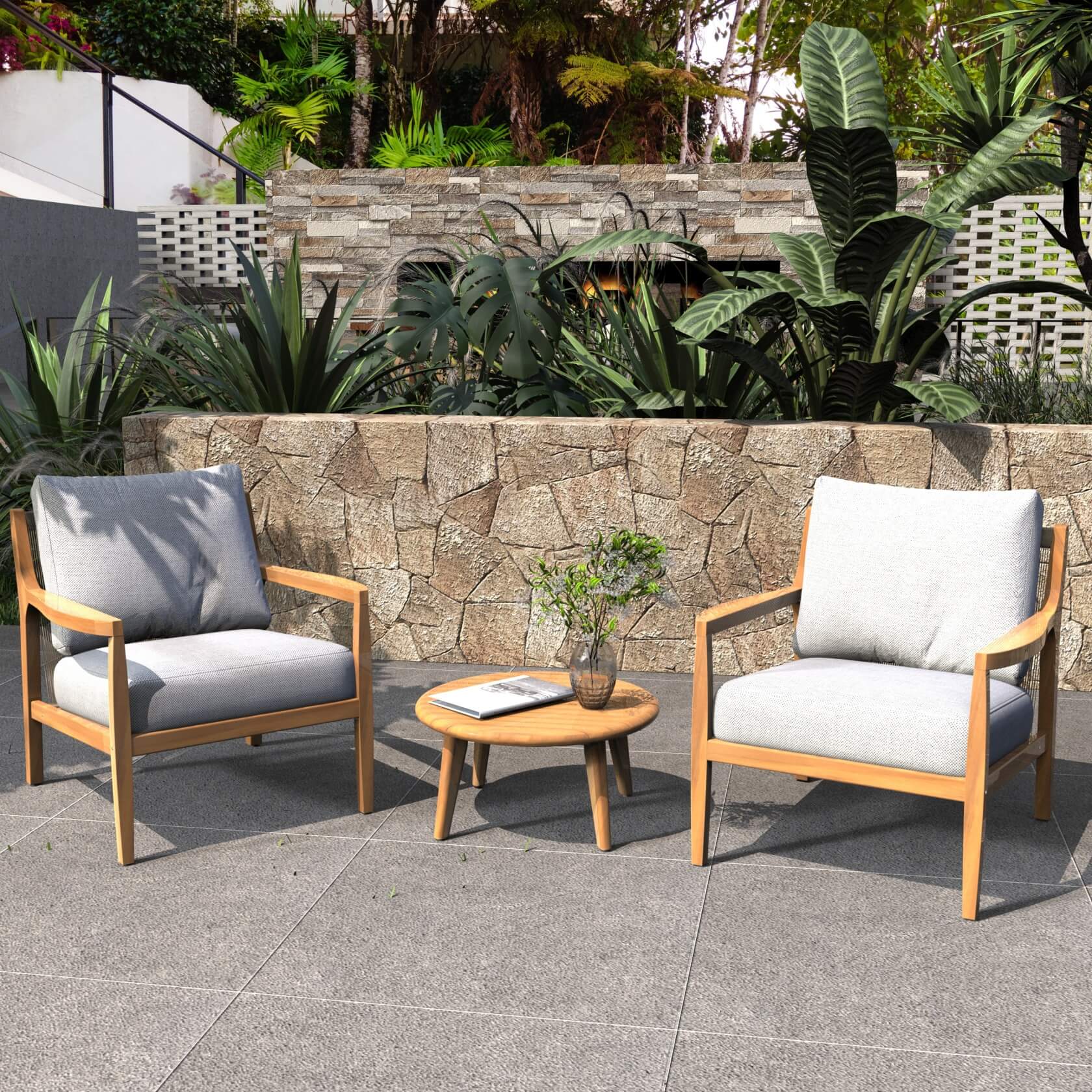 3-Piece Rustic Acacia Wood Patio Set – 2 Chairs & Table(PAS-2513-SC*2+ST) - Abrihome