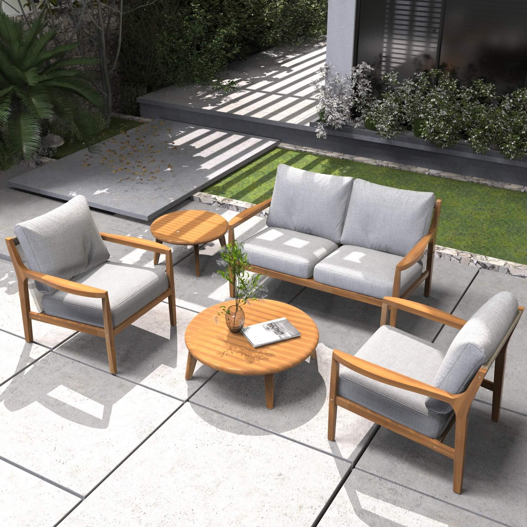 5-Piece Solid Acacia Wood Outdoor Sofa Set(PAS-2513-2SC+SC*2+TA+ST) - Abrihome