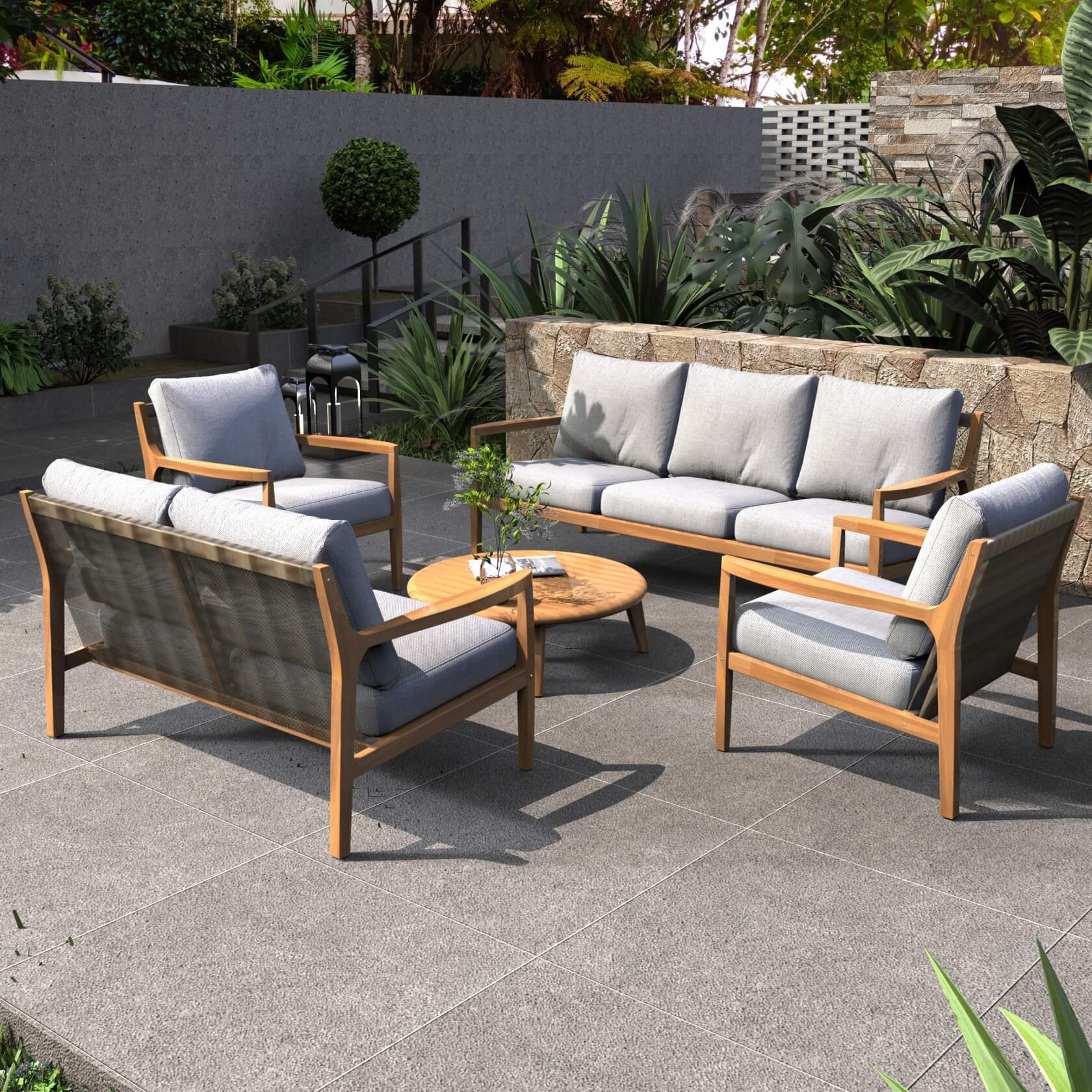 5-Piece Solid Acacia Wood Outdoor Furniture Set (PAS-2513-3SC+2SC+SC*2+TA) - Abrihome