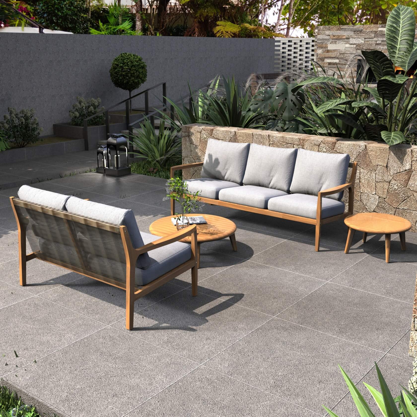 4-Piece Outdoor Furniture Set in Natural Acacia Wood (PAS-2513-3SC+2SC+TA+ST) - Abrihome