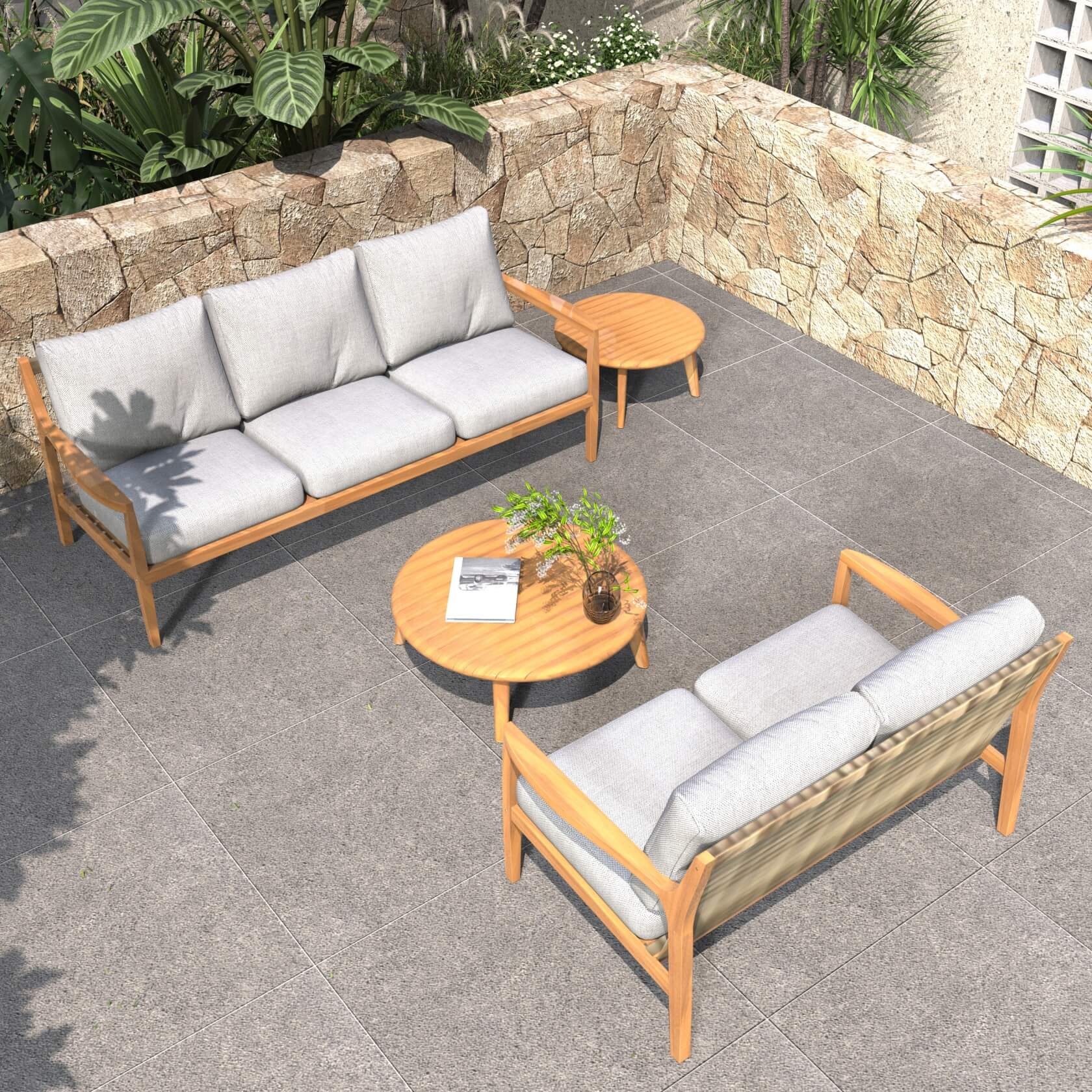 4-Piece Outdoor Furniture Set in Natural Acacia Wood (PAS-2513-3SC+2SC+TA+ST) - Abrihome