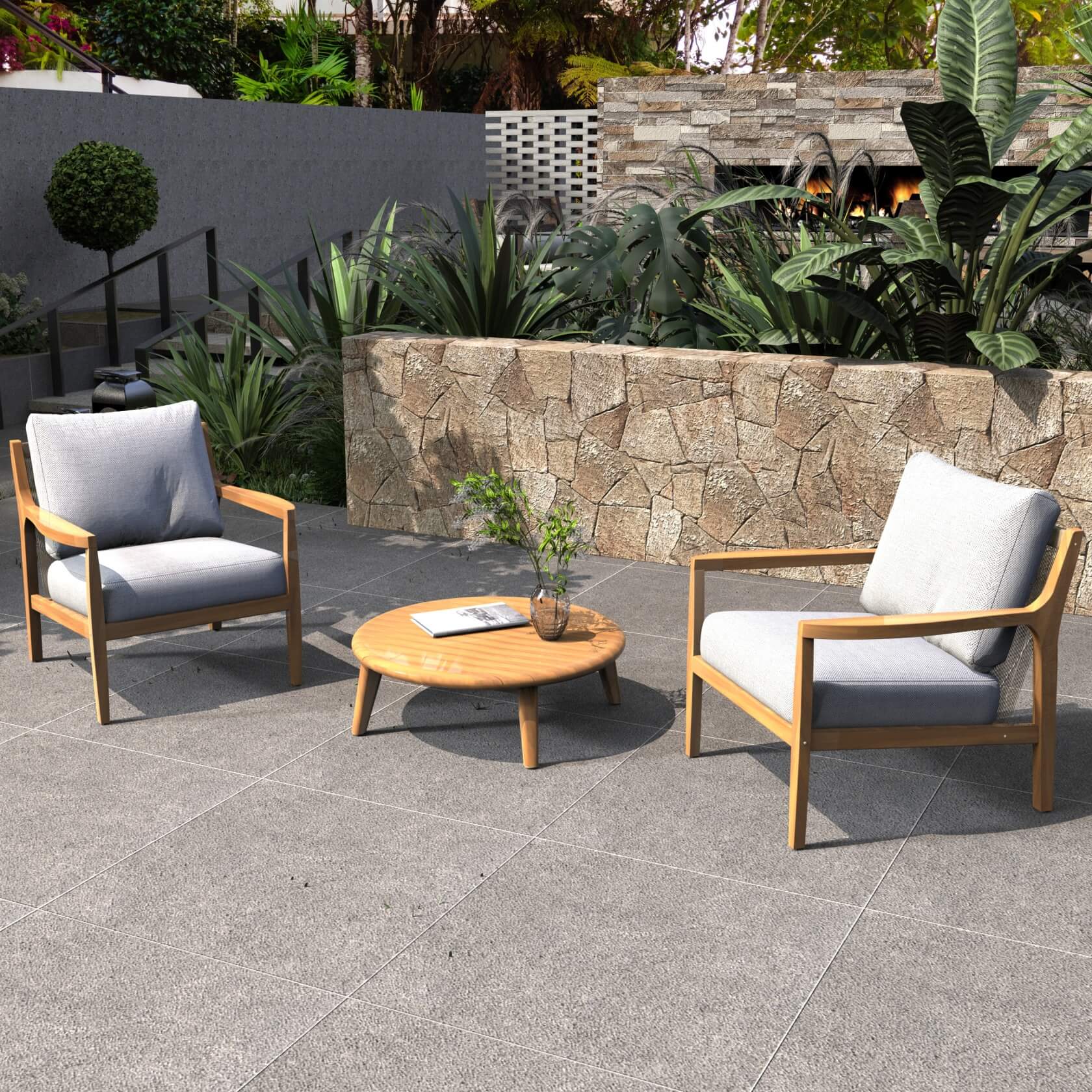 3-Piece Rustic Acacia Wood Outdoor Set – 2 Chairs & Coffee Table(PAS-2513-SC*2+TA) - Abrihome