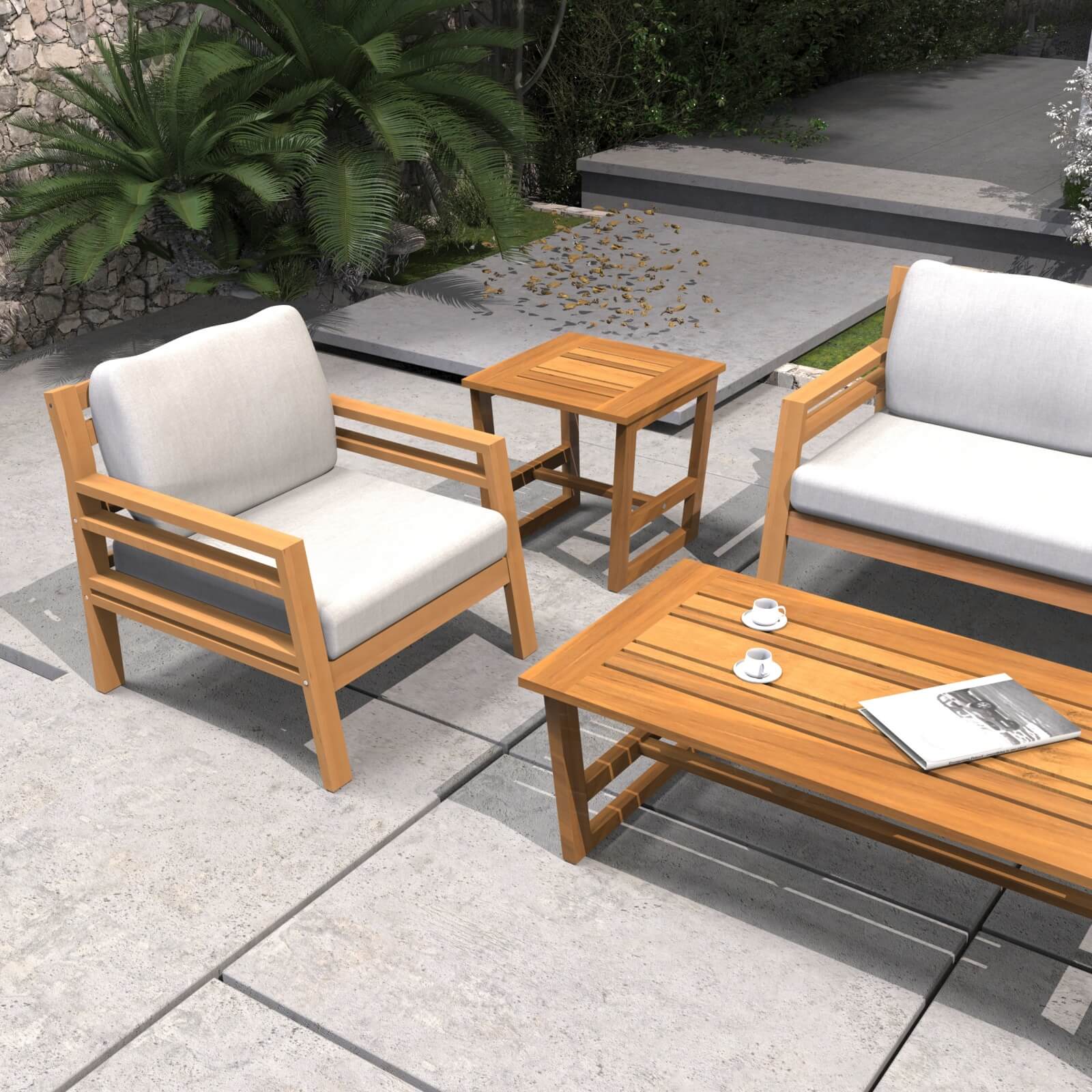 Elegant 5-Piece Acacia Wood Patio Set with Luxurious Cushions(PAS-2520-19F-3SS+SS*2+TA+ST) - Abrihome
