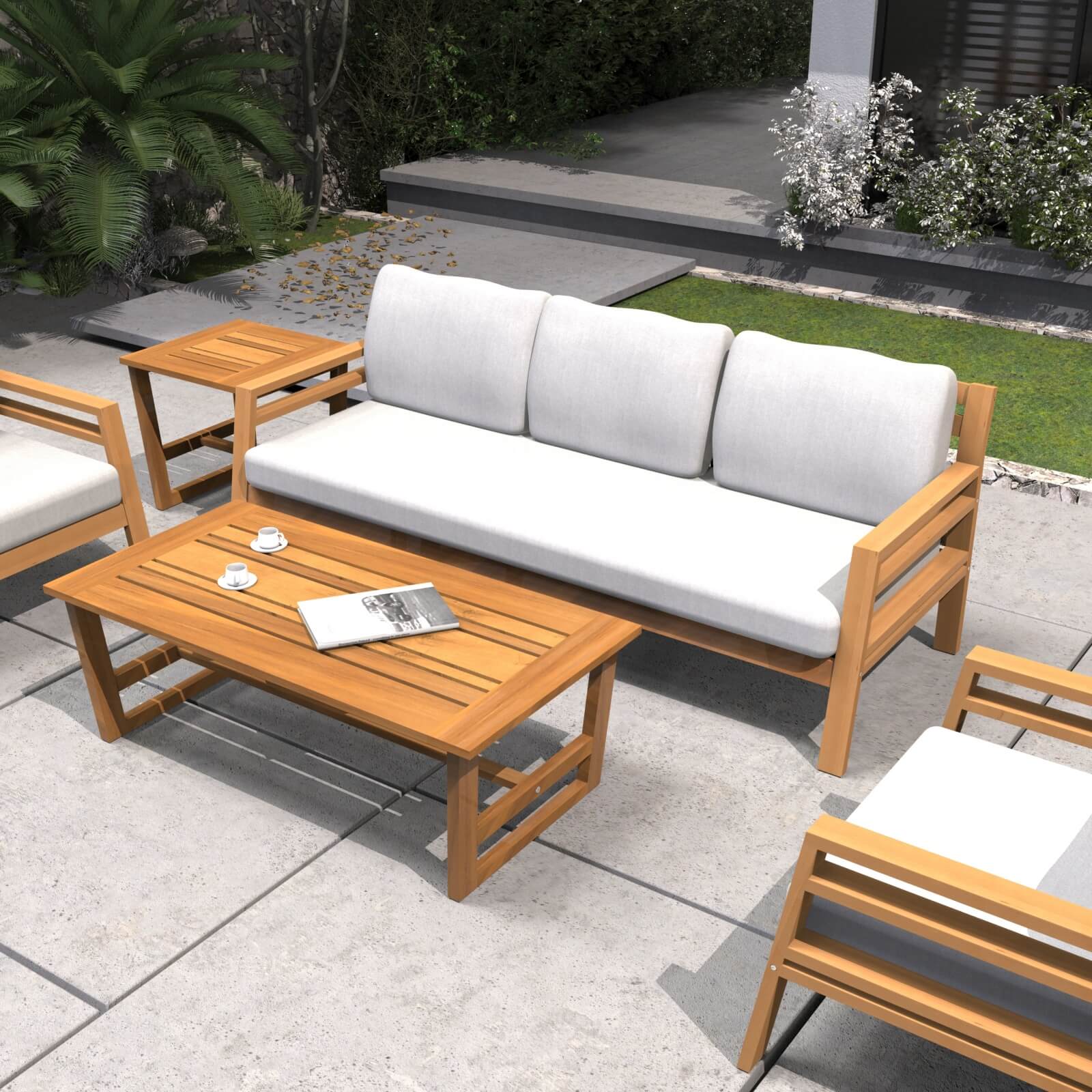 Elegant 5-Piece Acacia Wood Patio Set with Luxurious Cushions(PAS-2520-19F-3SS+SS*2+TA+ST) - Abrihome