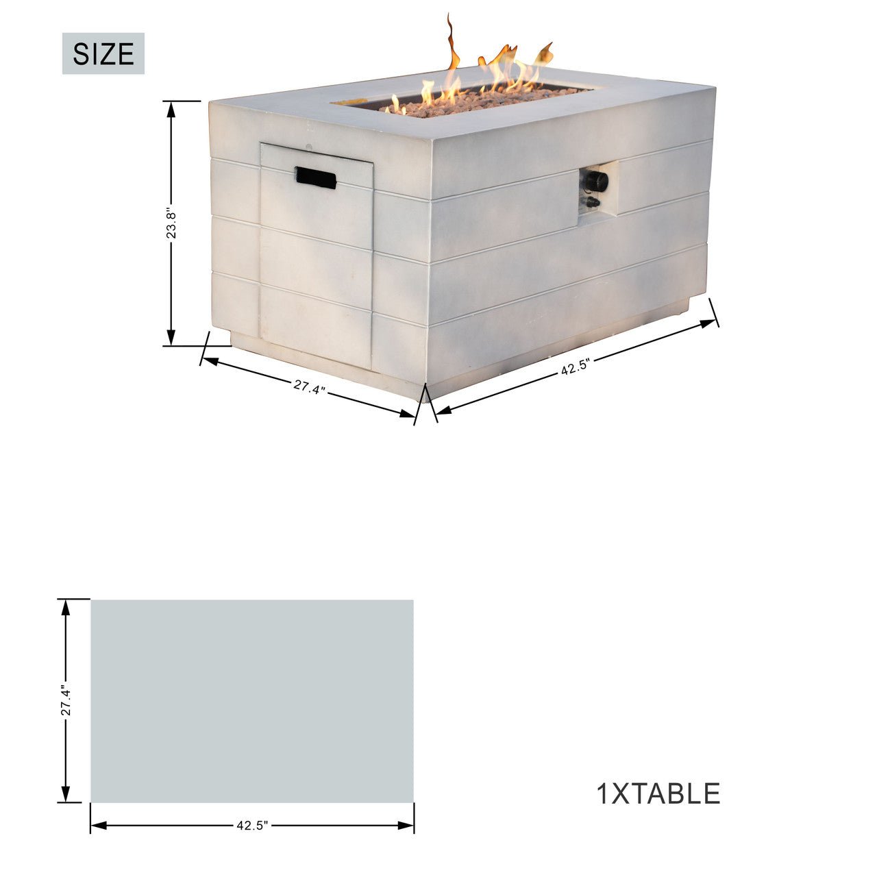 Venetian Rectangle Fire Pit Table for Outdoor Use (PAG - 2150) - Direct Wicker