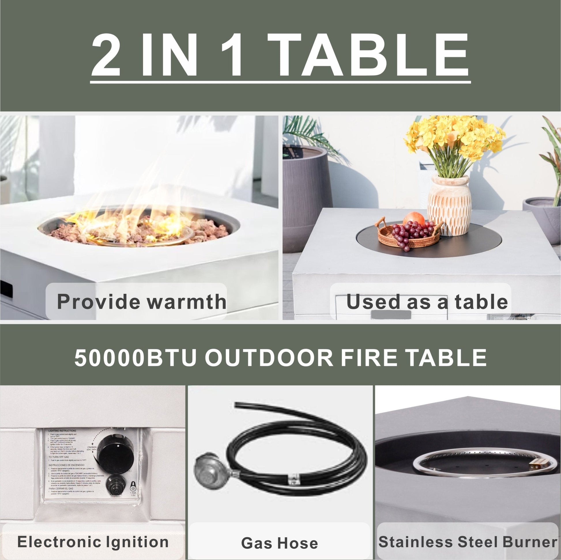 Venetian Square Fire Pit Table for Outdoor Use (PAG - 2140) - Direct Wicker