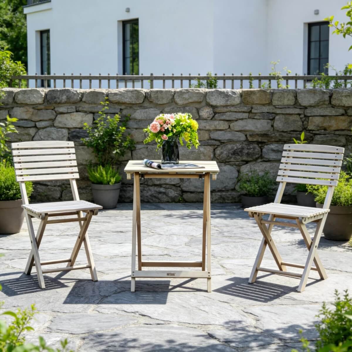 Wooden Outdoor Dining Set – Rectangular Table with Chairs for Garden, Patio or Balcony - Direct Wicker